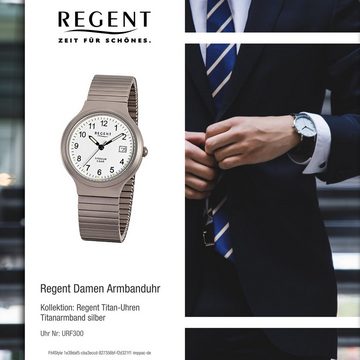 Regent Quarzuhr Regent Damen Herren-Armbanduhr silber grau, Damen, Herren Armbanduhr rund, mittel (ca. 36mm), Titanarmband