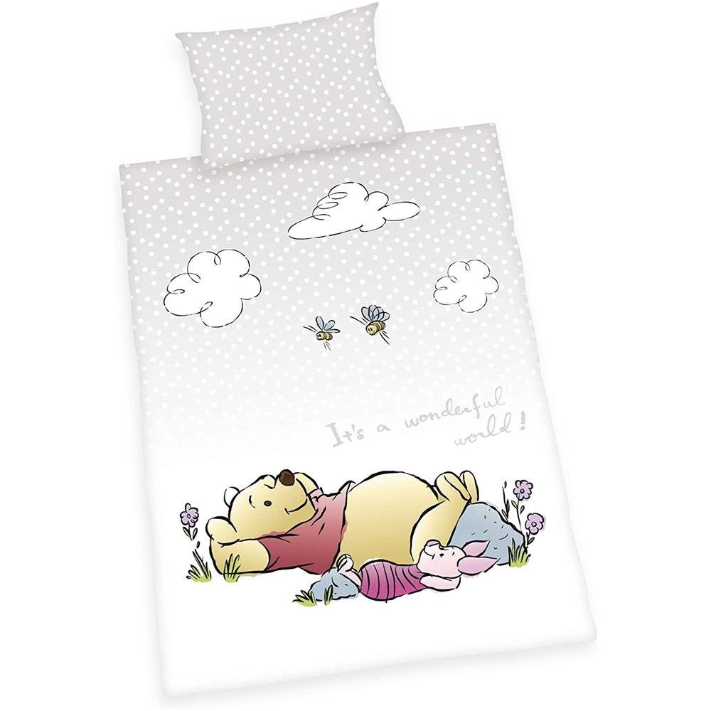 Winnie Puuh Pooh Baby Bettwäsche grau weiß Wolken Baumwolle 