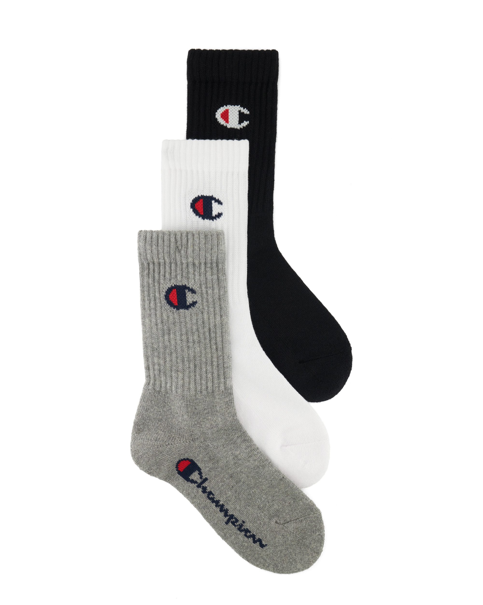 Champion Sportsocken 3 Pack Crew Socks (3-Paar) für Kinder, dreiteiliges Set, aus Baumwolle, Polyester und Elasthan