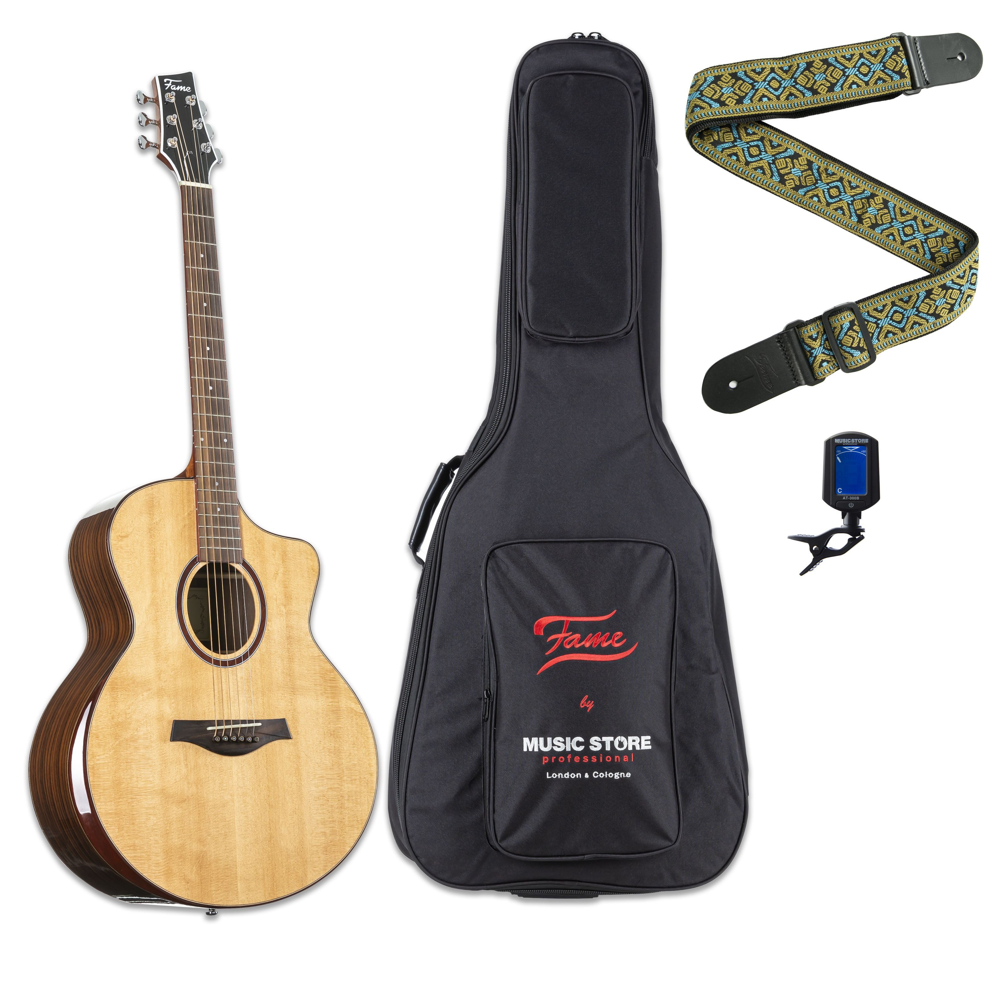 FAME Westerngitarre, Westerngitarren, Grand Auditorium Gitarren, Artist Pro + Zubehör - Westerngitarre-Set
