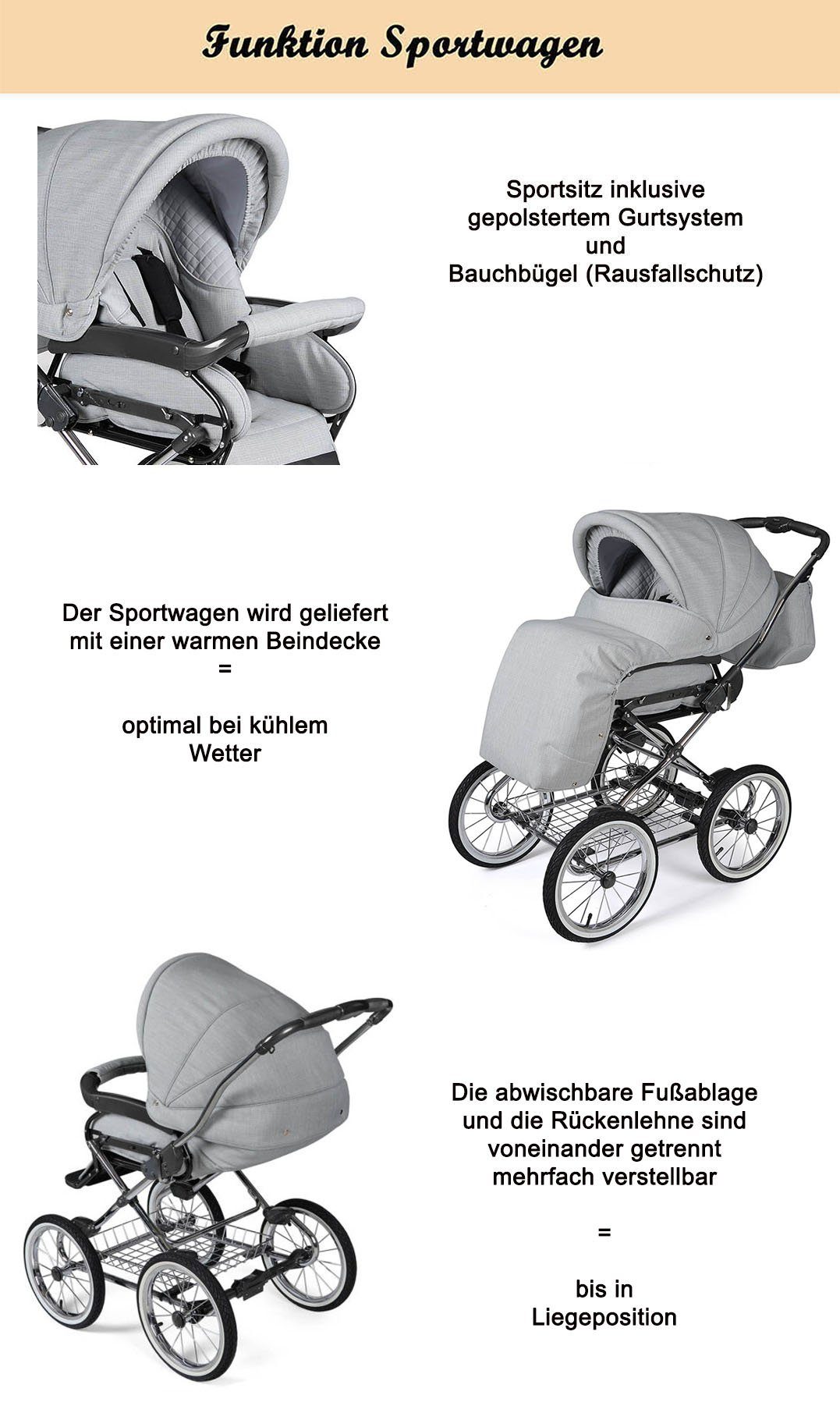 4 Designs Kombi-Kinderwagen (P-231) 11 Marita - 1 2 in Teile - Schwarz Roan in