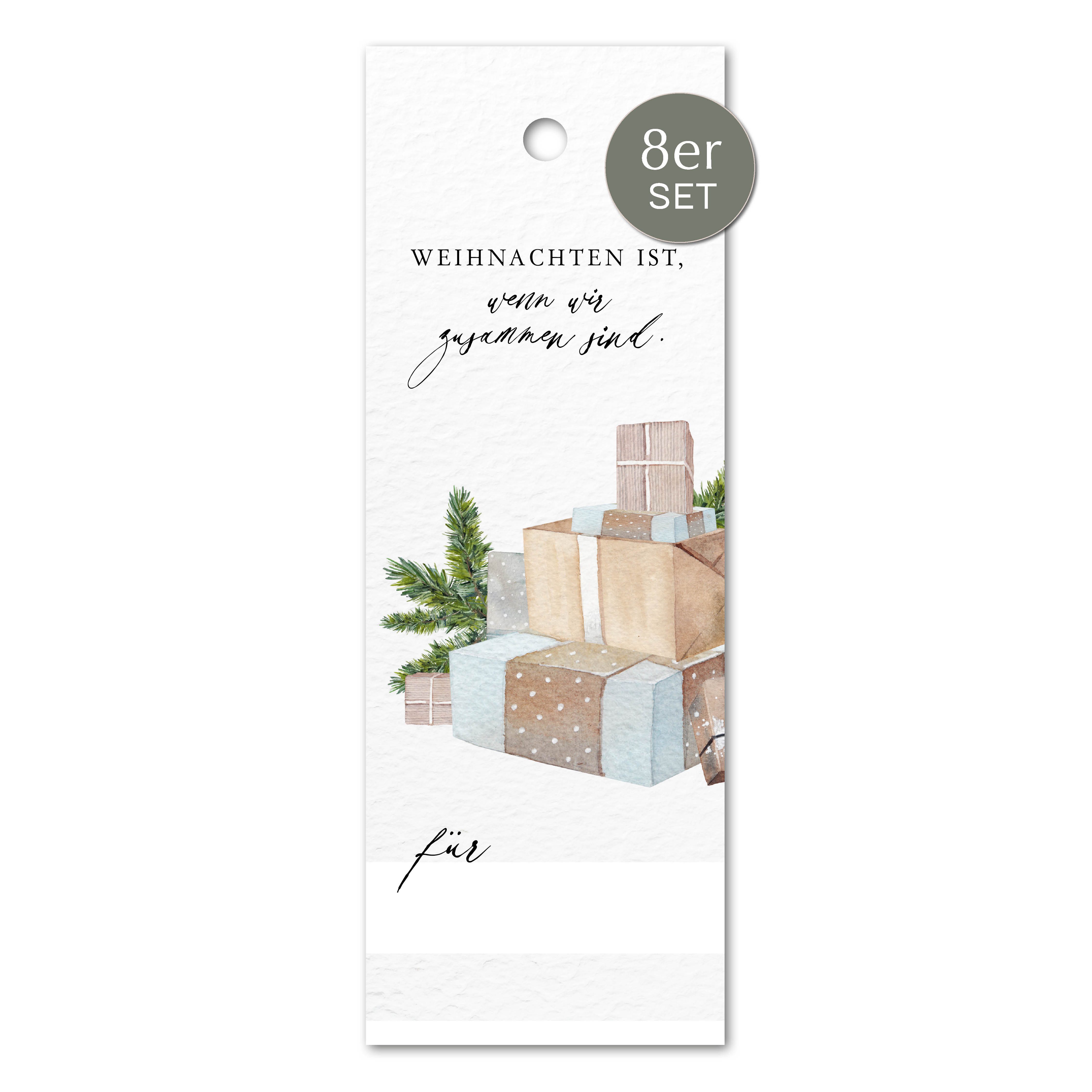 NORDEULE Dekohänger Geschenke "Weihnachten ist, wenn wir zusammen sind" 8 Stück, Geschenkanhänger ideal für Weihnachtsgeschenke DIYs Adventskalender