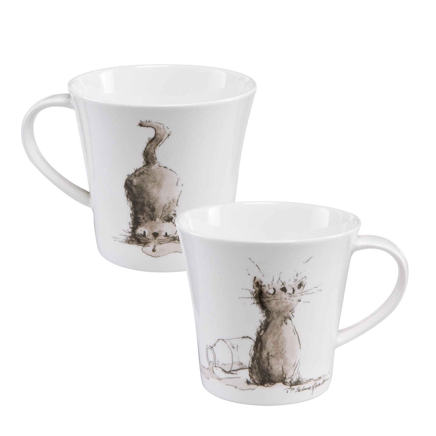 Goebel Tasse Weiß, Durchmesser 1 cm, Porzellan, Spülmaschinengeeignet, Weiß, Motiv: Katze
