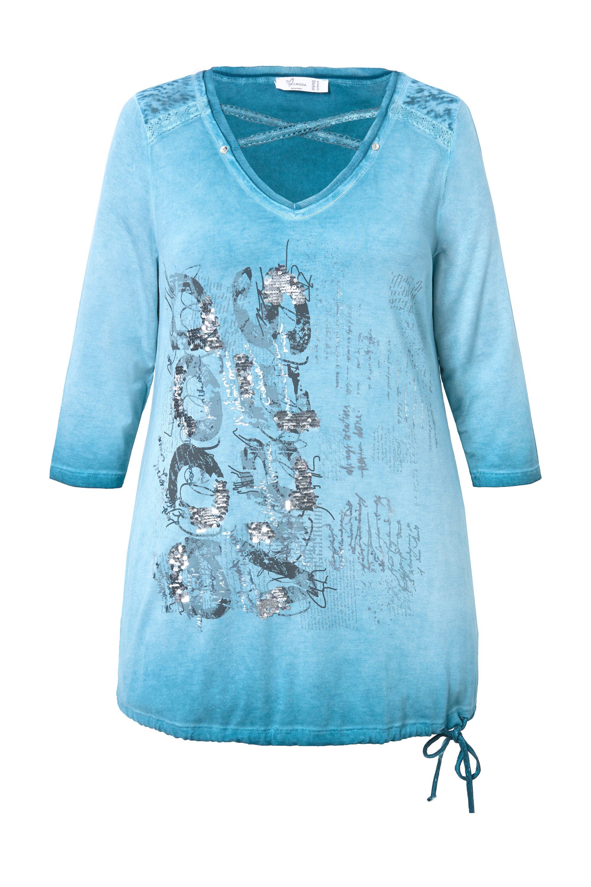 MIAMODA T-Shirt Longshirt verzierter Druck Saumknoten günstig online kaufen