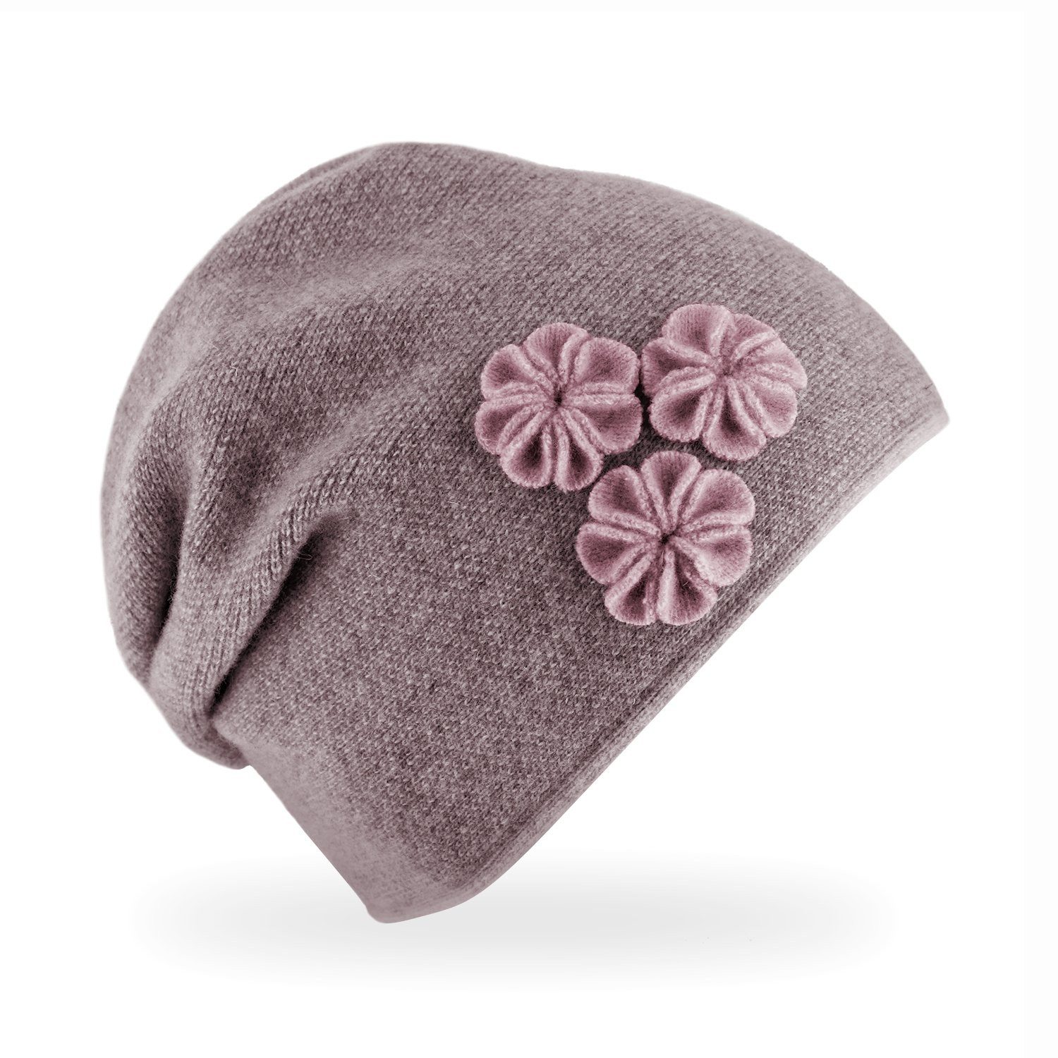 Fiebig Strickmütze Strickmütze Beanie für Damen meliert mit Raffung hinten