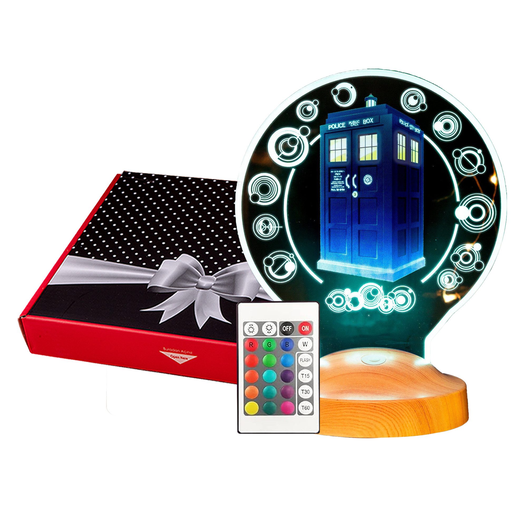 Geschenkelampe LED Nachttischlampe Tardis DR WHO 3D UV-Druck Nachtlicht Zimmer Deko, Leuchte 7 Farben fest integriert, Geburtstagsgeschenk für Freunde, Mädchen, Jungen