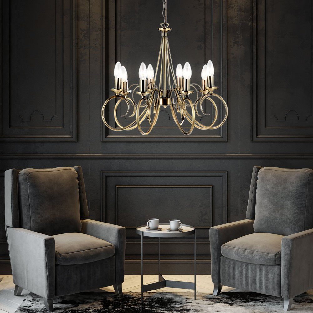 GLOBO LIGHTING Kronleuchter, Leuchtmittel inklusive, Warmweiß, Kronleuchter Decken Pendel Lüster Alt Messing Wohn Zimmer