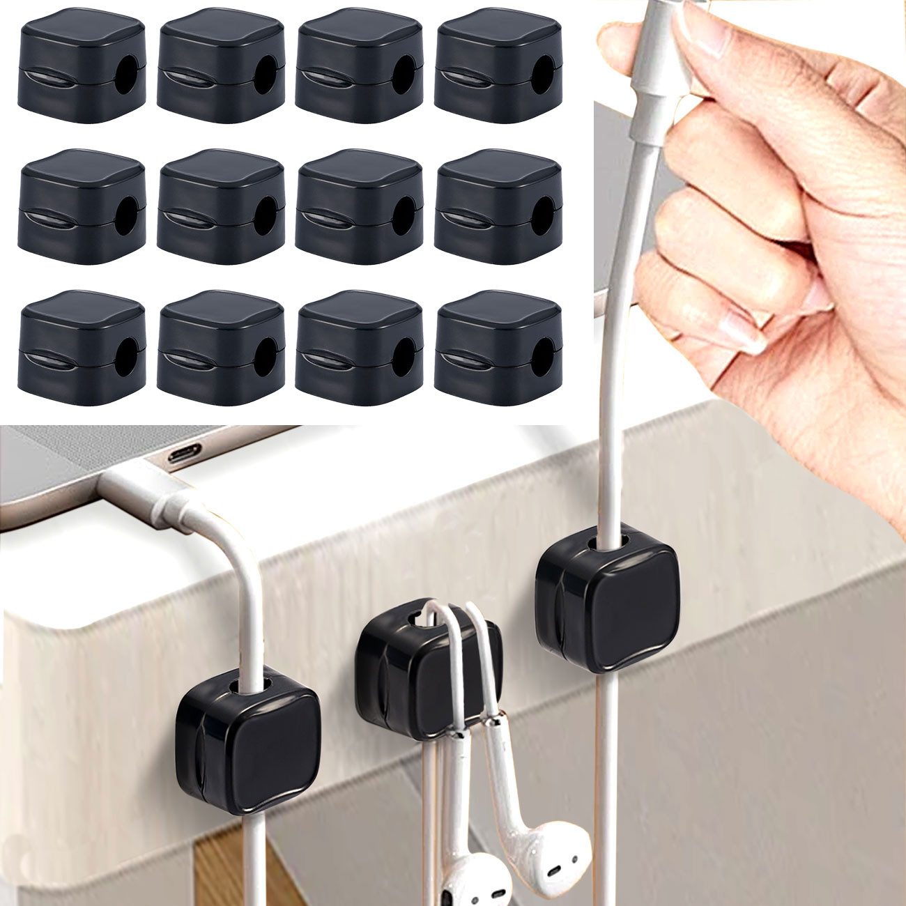 shop'n smile ideoon Kabelführung Kabelorganizer Set (6er/12er) Magnet-Kabelhalter selbstklebend (12-St., 6er-Set & 12er-Set, in 2 Farben), Magnetclip, selbstklebend mit starkem Halt, für Kabel bis Ø 7,5 mm