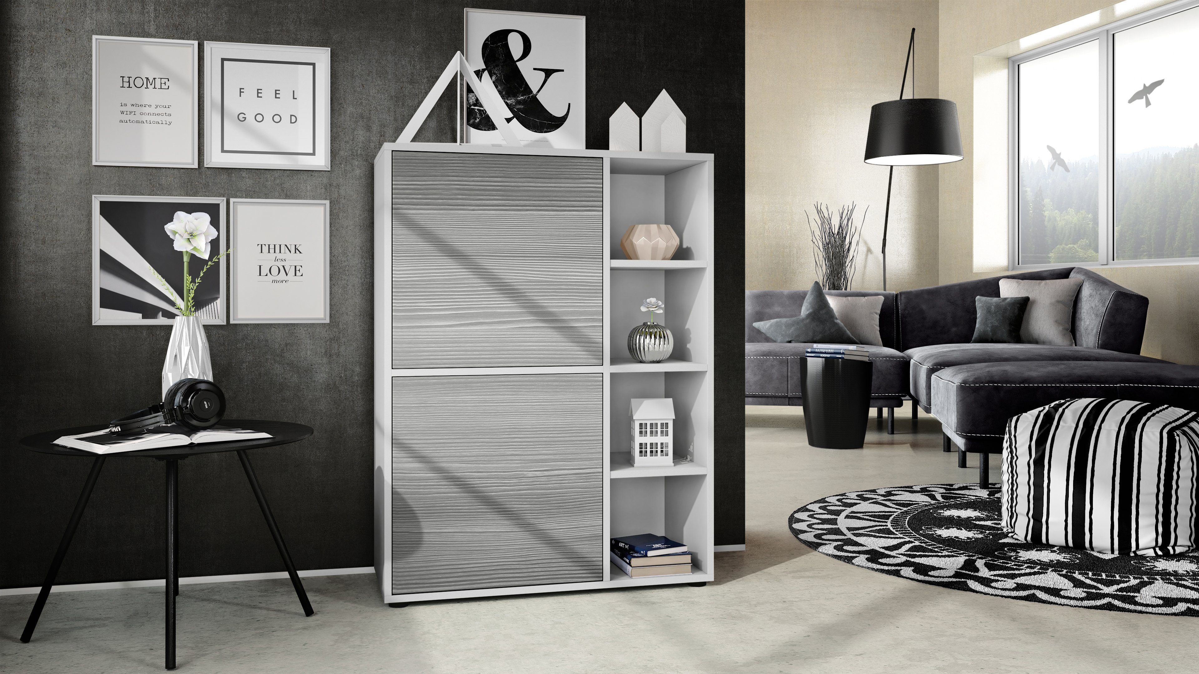 Vladon Highboard Cuba (Anrichte, mit 2 Türen und 4 offene Fächer), Weiß mat günstig online kaufen