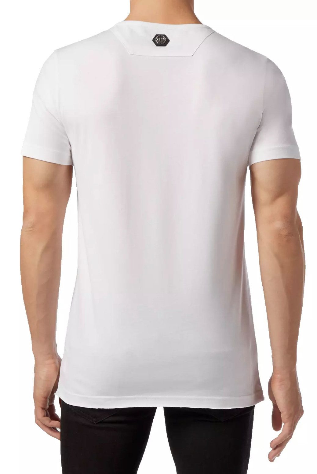 PHILIPP PLEIN T-Shirt Platinum Cut Round Neck Statement Shirt Saumnähte mit Zweinadelstich,Hexagonales Logo,Gerippter Halsausschnitt – Bild 3 von 5
