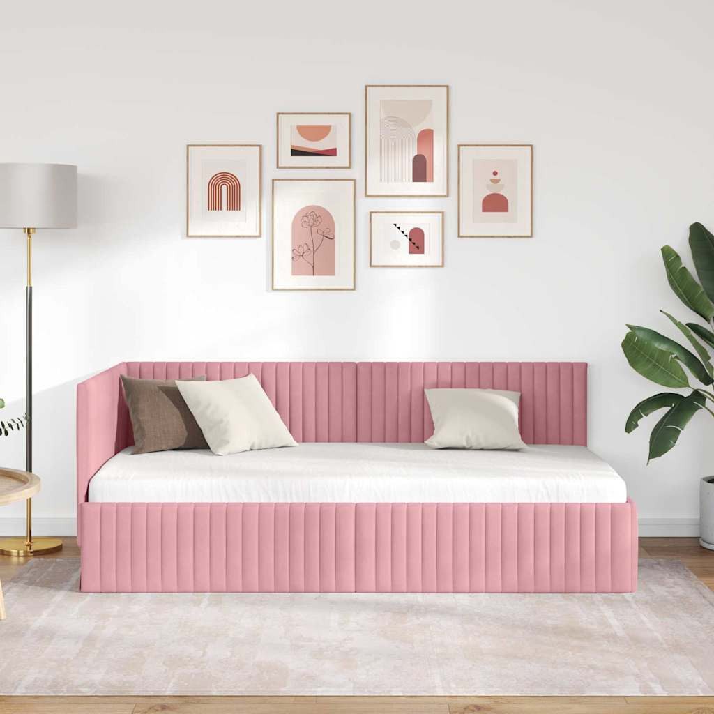 vidaXL Bett Eckbettgestell mit Kopfteil Rosa 90 cm x 190 cm Samt (1-tlg) günstig online kaufen