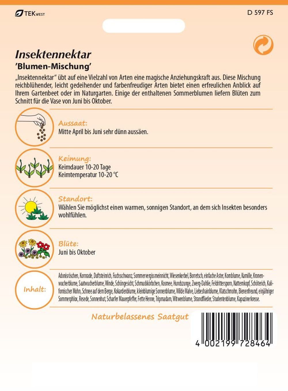 SAMEN PFANN Blumensamen Blumenmischung Insektennektar 40 Sorten Blumen-Samen Bienen Wildbienen