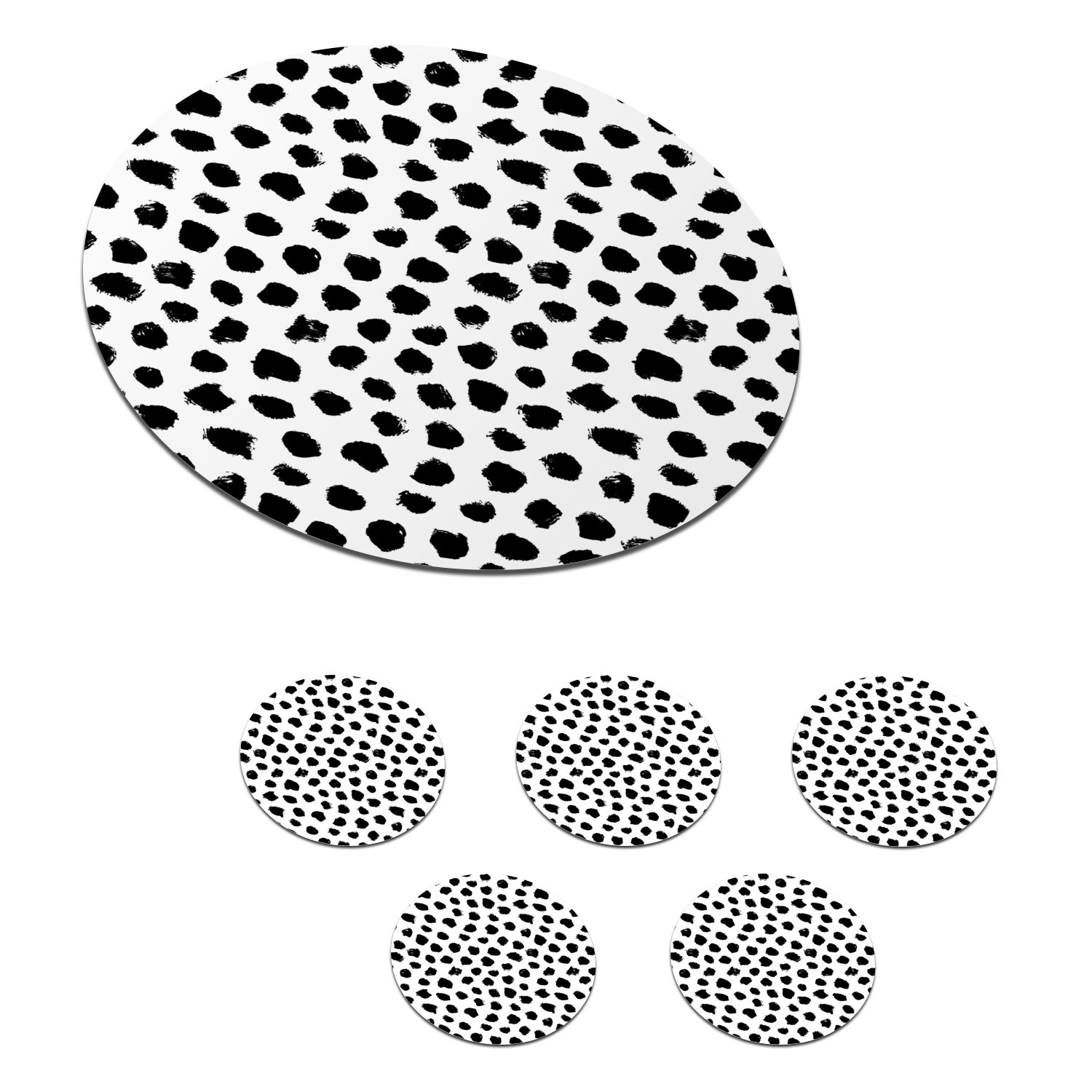 MuchoWow Glasuntersetzer Polka dots - Schwarz und Weiß - Muster, Zubehör für Gläser, 6-tlg., Getränkeuntersetzer, Tassenuntersetzer, Korkuntersetzer, Tasse, Becher
