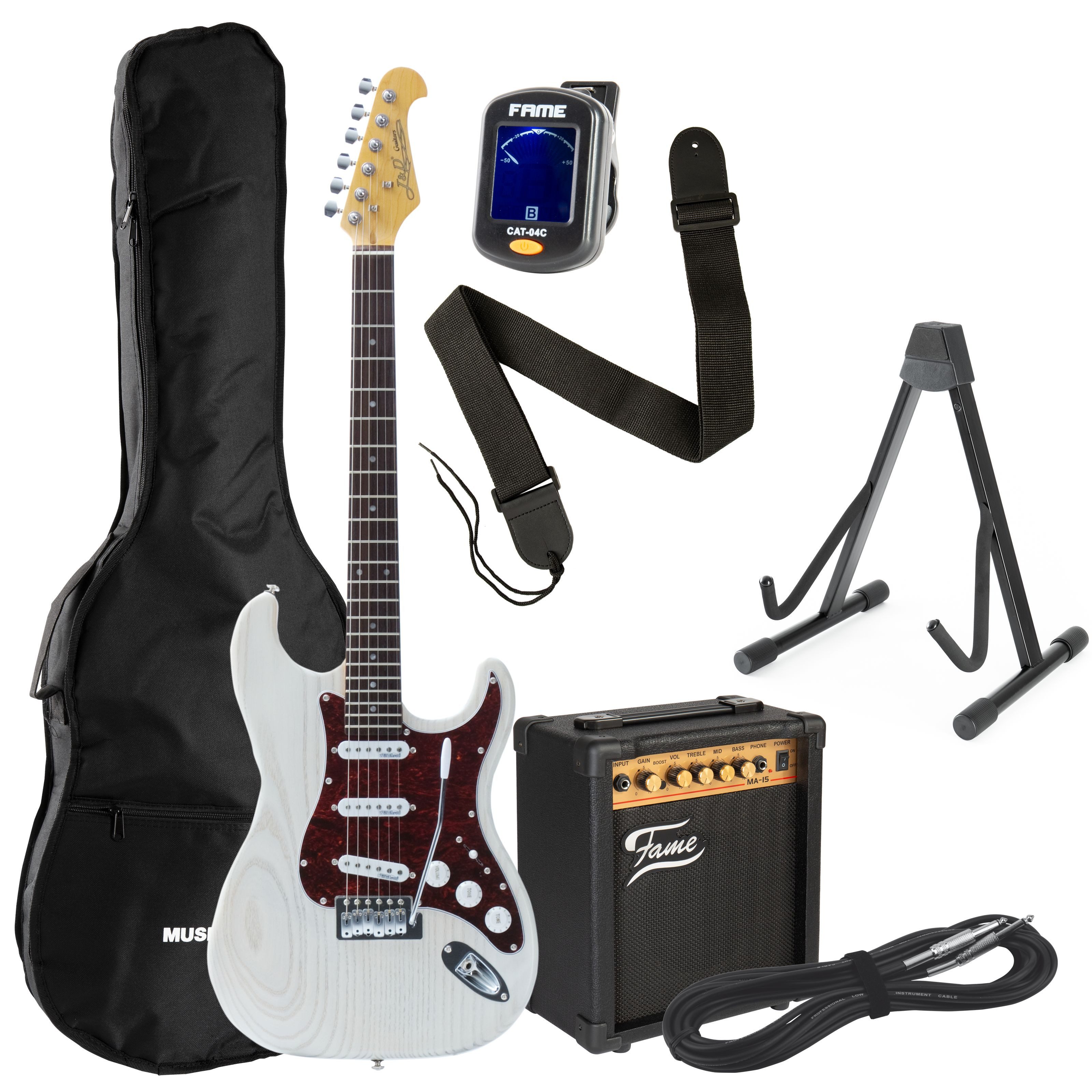 J & D E-Gitarre, E-Gitarren, E-Gitarren-Sets, ST Vintage Ash Satin White Set - E-Gitarren Anfänger Set