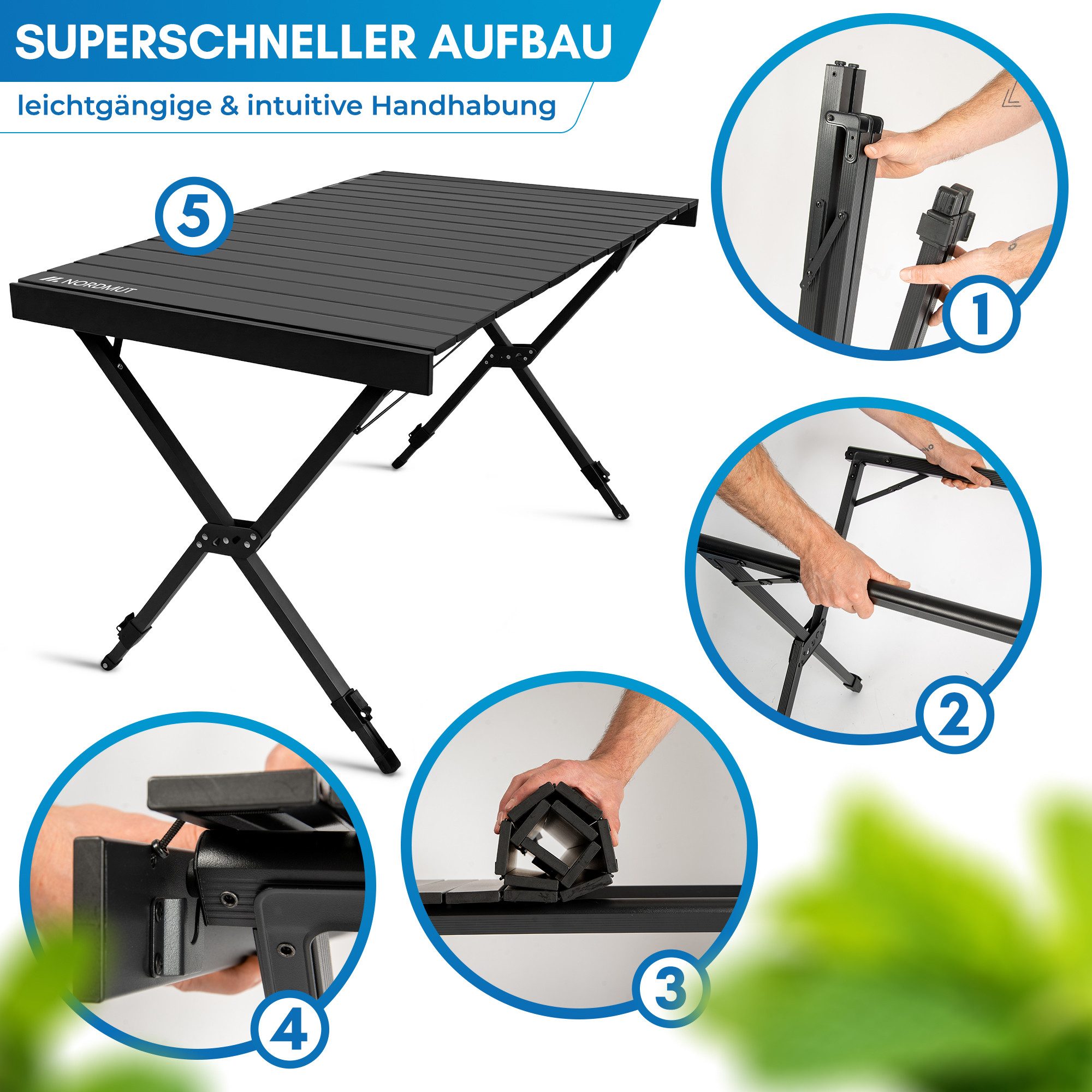 Nordmut Campingtisch Outdoor Tisch klappbar 110x70 cm höhenverstellbar Aluminium (kratzfeste Tischplatte für Camping Garten Balkon & Festival), wetterfester Kla – Bild 5 von 5