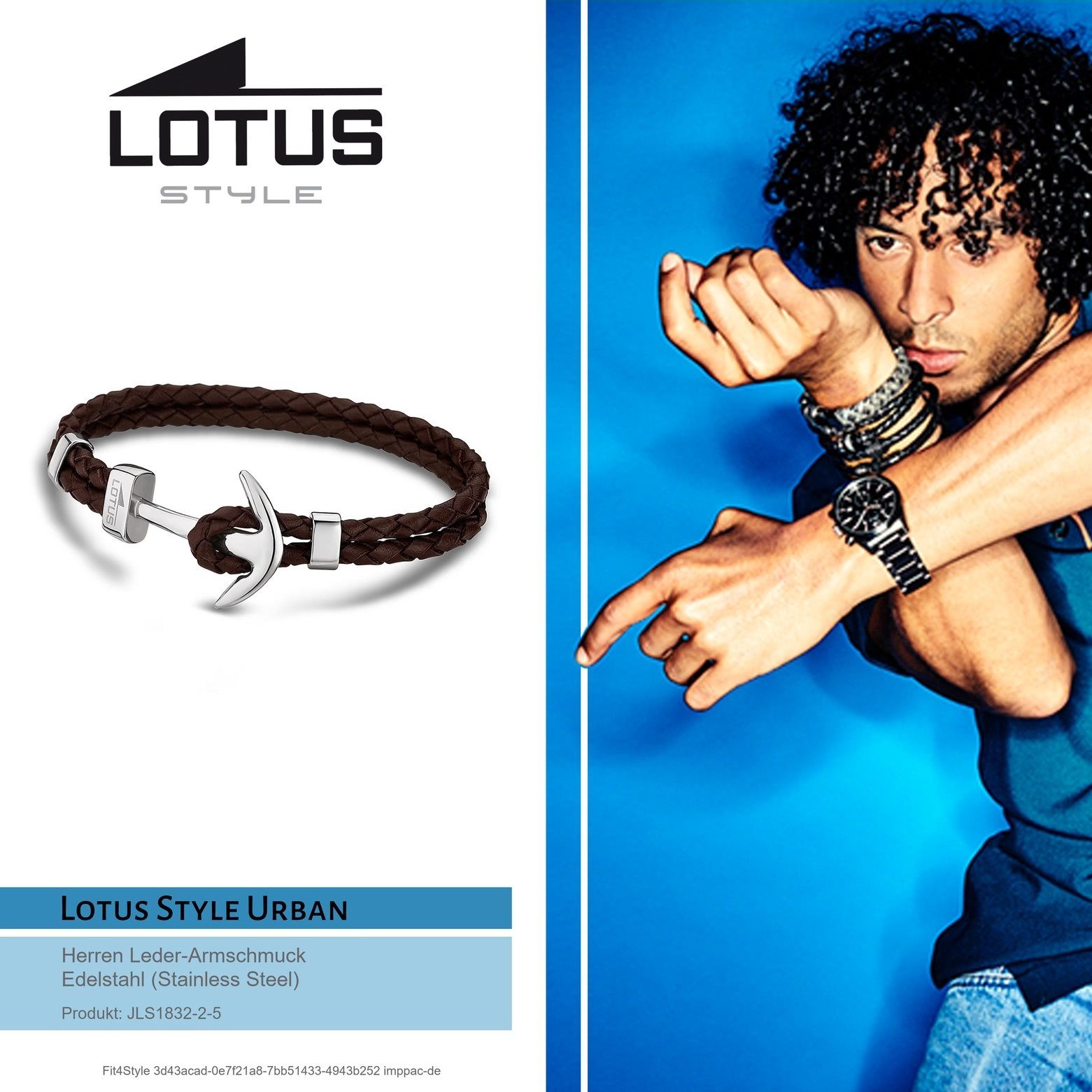 braun (Stainless Armband Style für Edelstahl Armband Steel), Style Echtleder Anker aus (Armband), Herren Lotus Lotus
