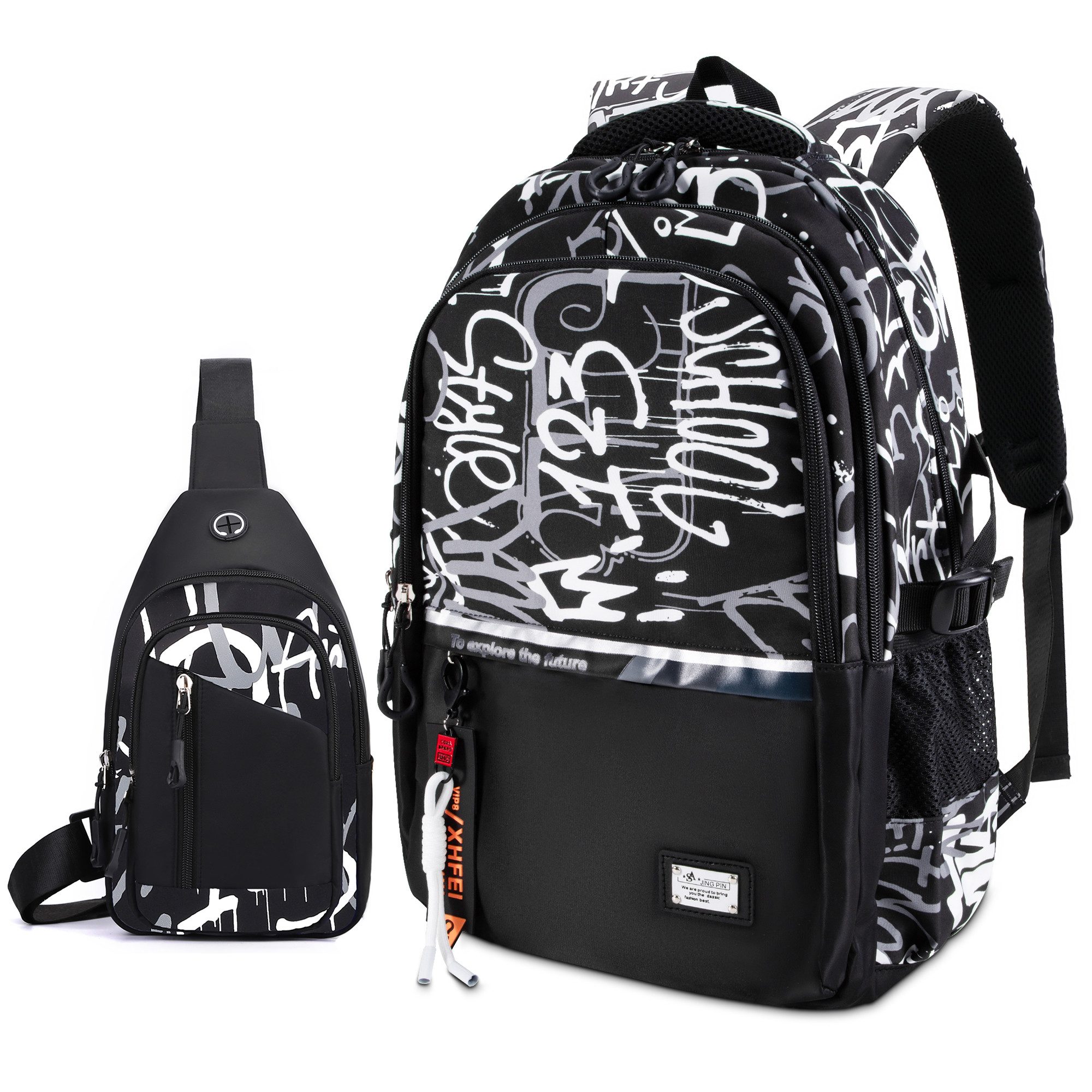 BRAIDOL Schulrucksack Schulrucksack Rucksack-Set Schule Alltagsrucksack,mit Brusttasche (Schulrucksäcke,Sportrucksack,Tagesrucksack, Uni Rucksack,Laptoptasche, Teenager USB Rucksack mit Umhängetasche,Schultasche mit Laptopfach), Alltagsrucksack, Rucksack für Freizeit, Schule, Arbeit und Reise
