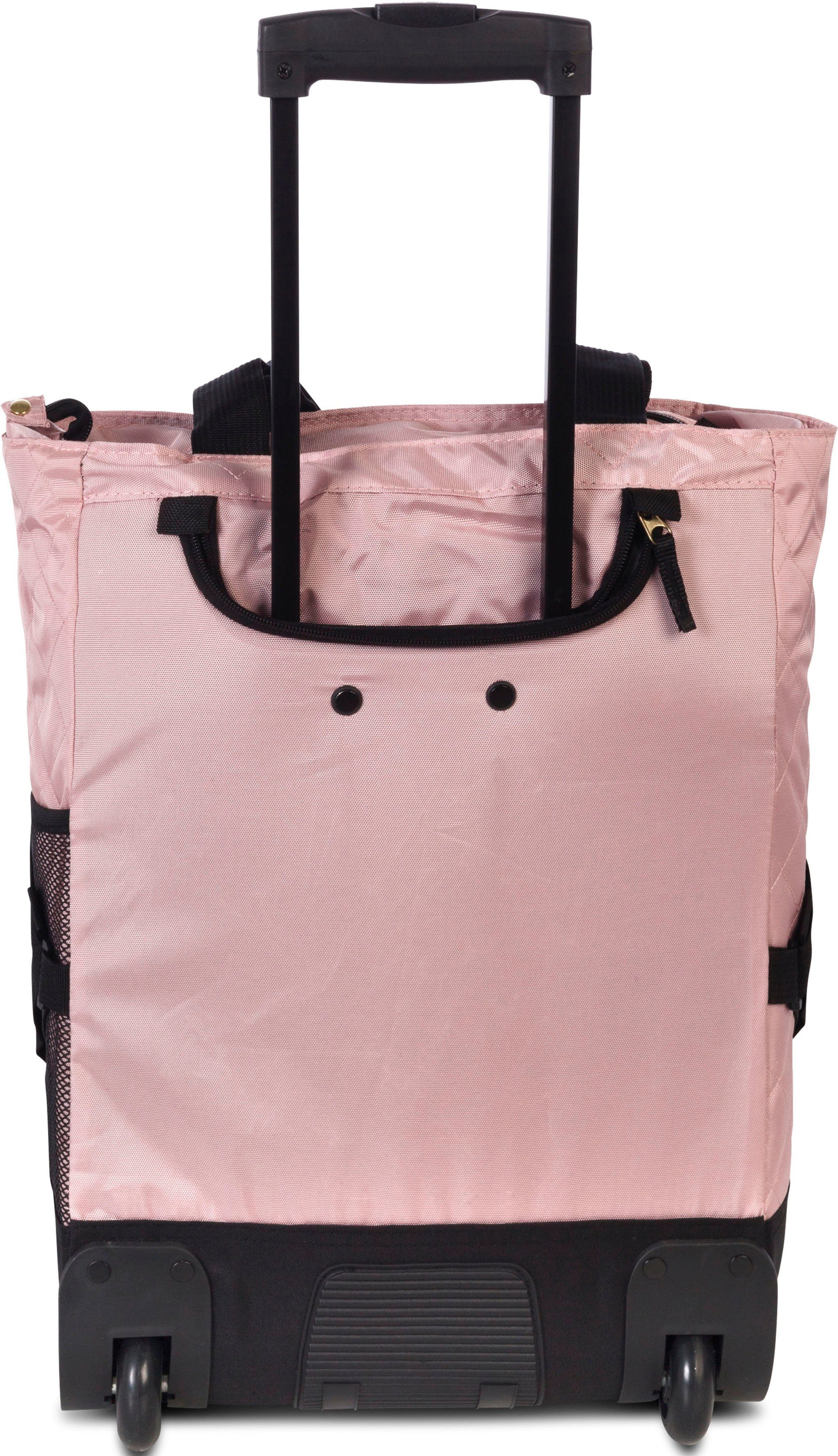 mit fabrizio® Punta-Wheel-Shopping-Roller, und edler abgestepter Einkaufstrolley 33 l, Golddetails rosa Look Oberfläche