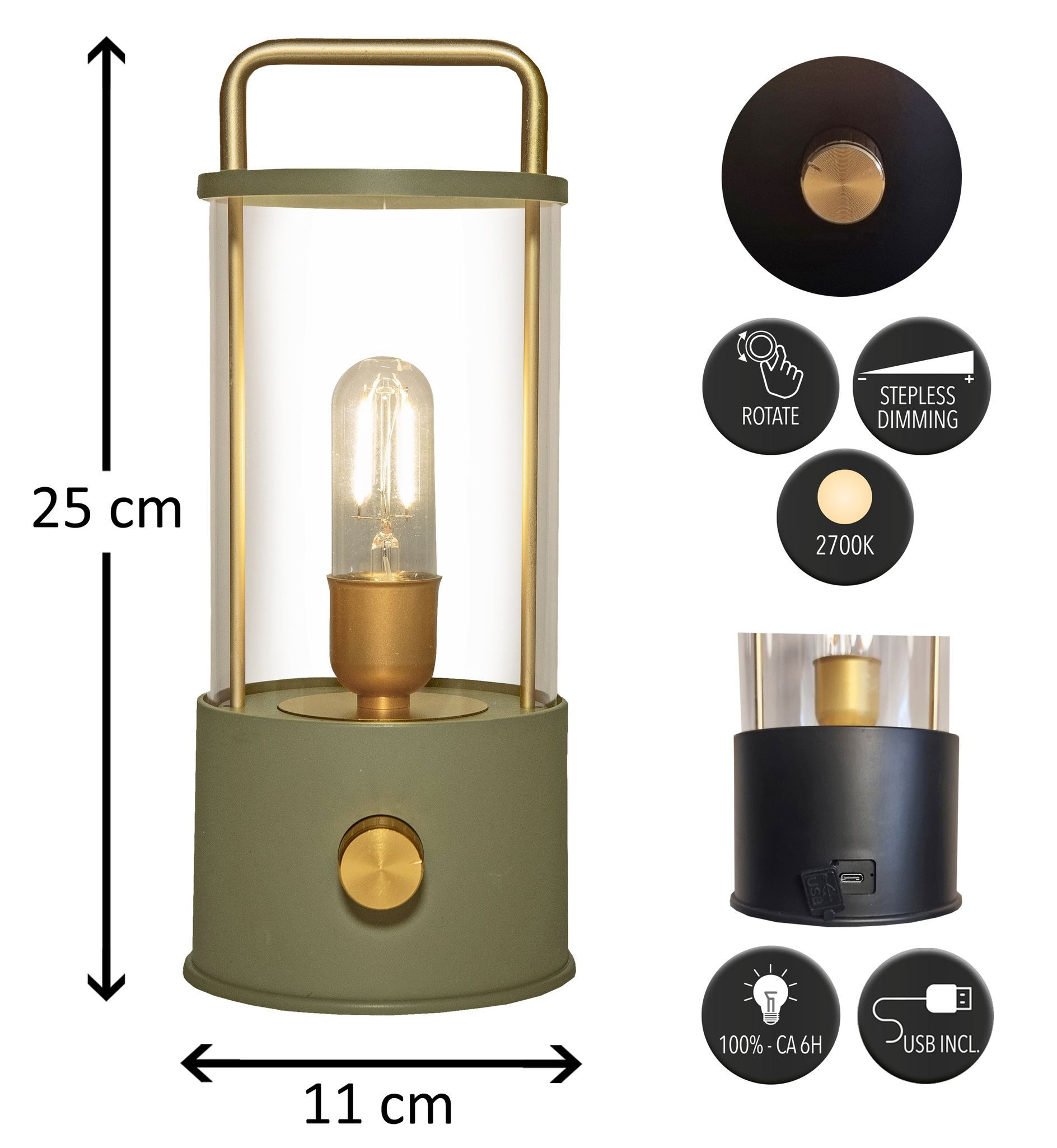 Coen Bakker Deco BV LED Laterne Tischlampe Dimmbar Akku In-/Outdoor IP44, Stufenlos dimmbar, LED fest verbaut, Warmweiß