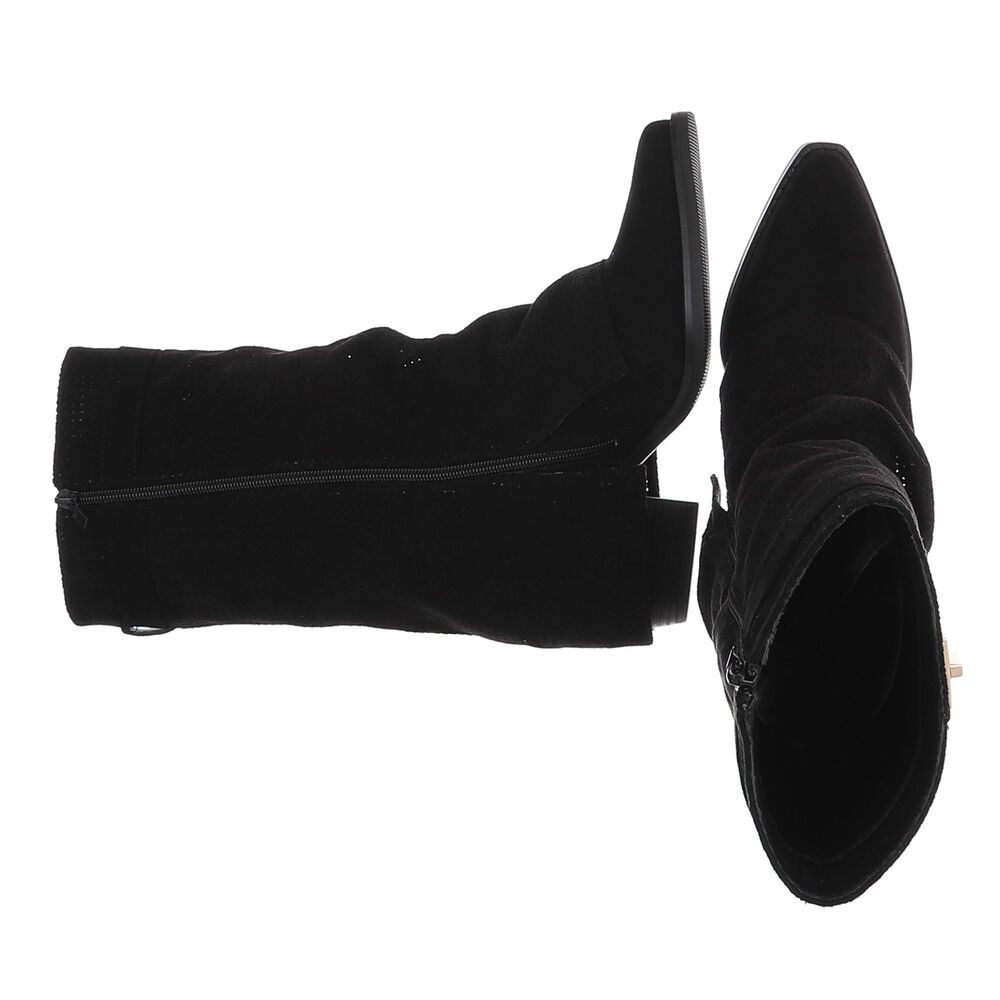 Ital-Design Eleganter perforierter Boot mit Riegelverschluss für Damen Westernstiefel (91261300) Blockabsatz Stiefel in Schwarz