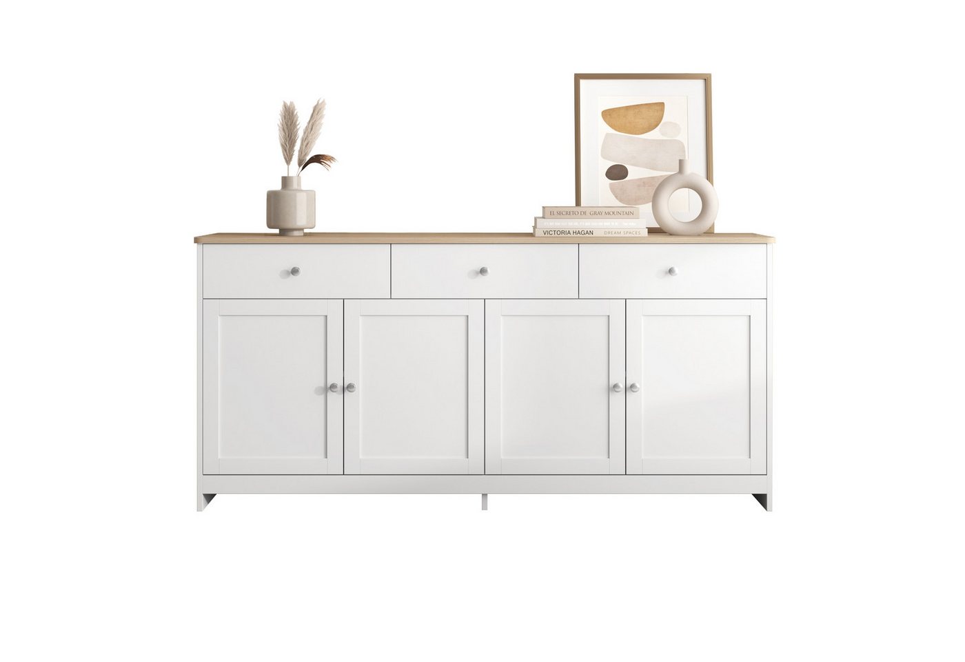 Flieks Sideboard (1 St), Beistellschrank mit vier Türen und drei Schubladen 160x37x75cm(LxBxH)