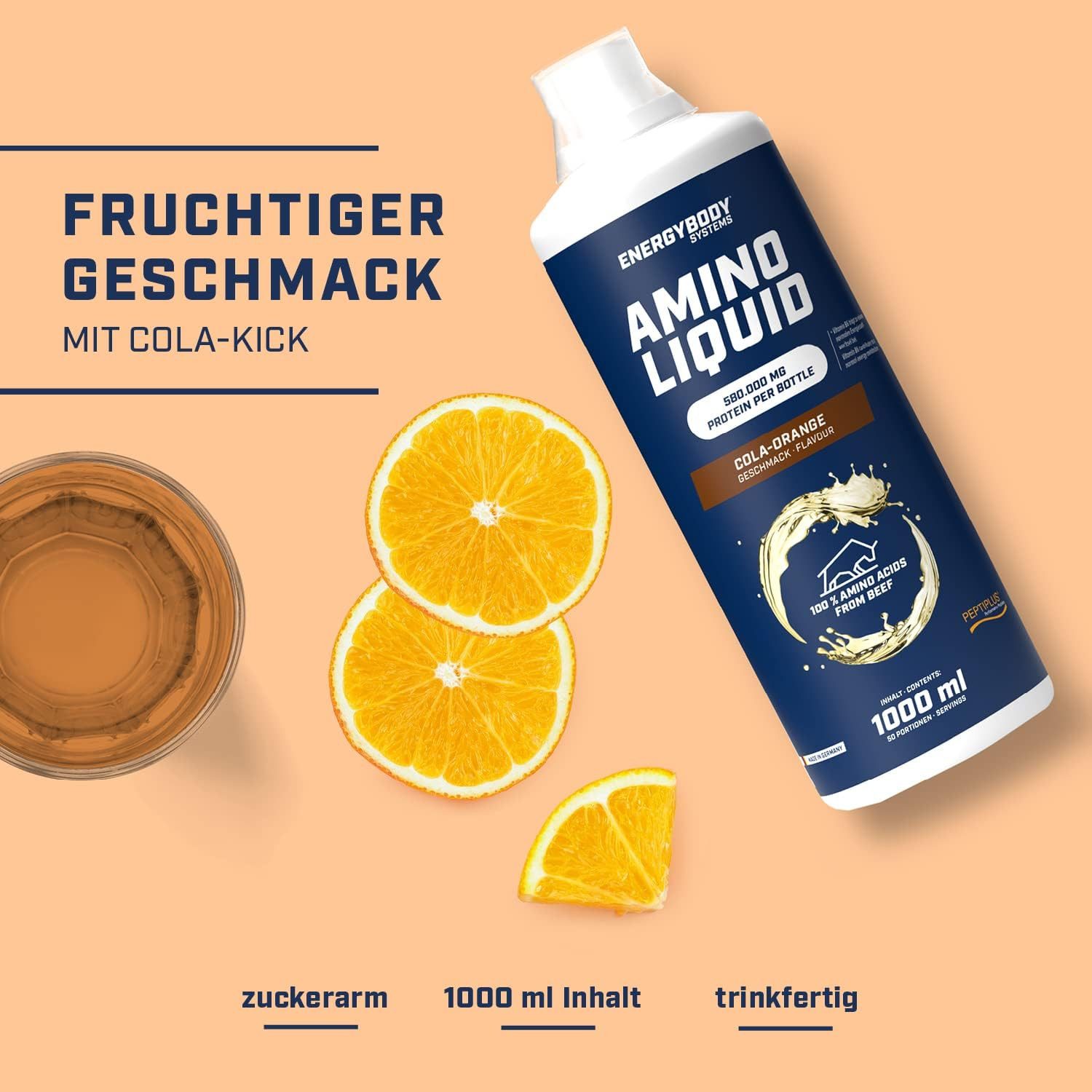 Energybody Systems Amino Liquid, flüssige Aminosäuren aus bioaktiven Kollagenpeptiden Flüssigkeit, Peptiplus Performance Peptides, 1 Liter