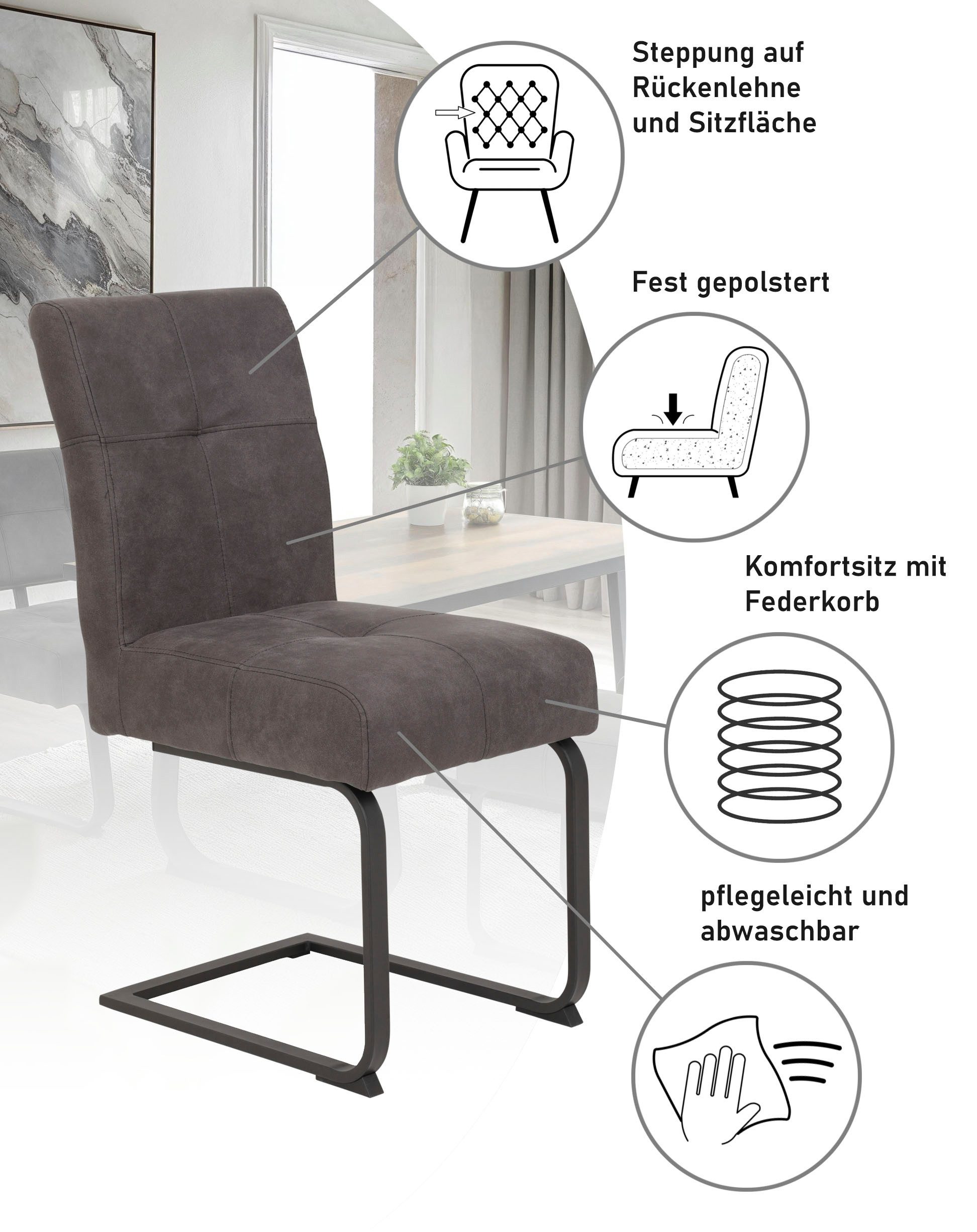 HELA Esszimmerstuhl Luise S Schwingstuhl, Freischwinger 2er-Set (Set, 2 St), Sitz mit Federkern, Extra dicke Polsterung, Küchenstuhl, OTTOs Choice – Bild 3 von 5