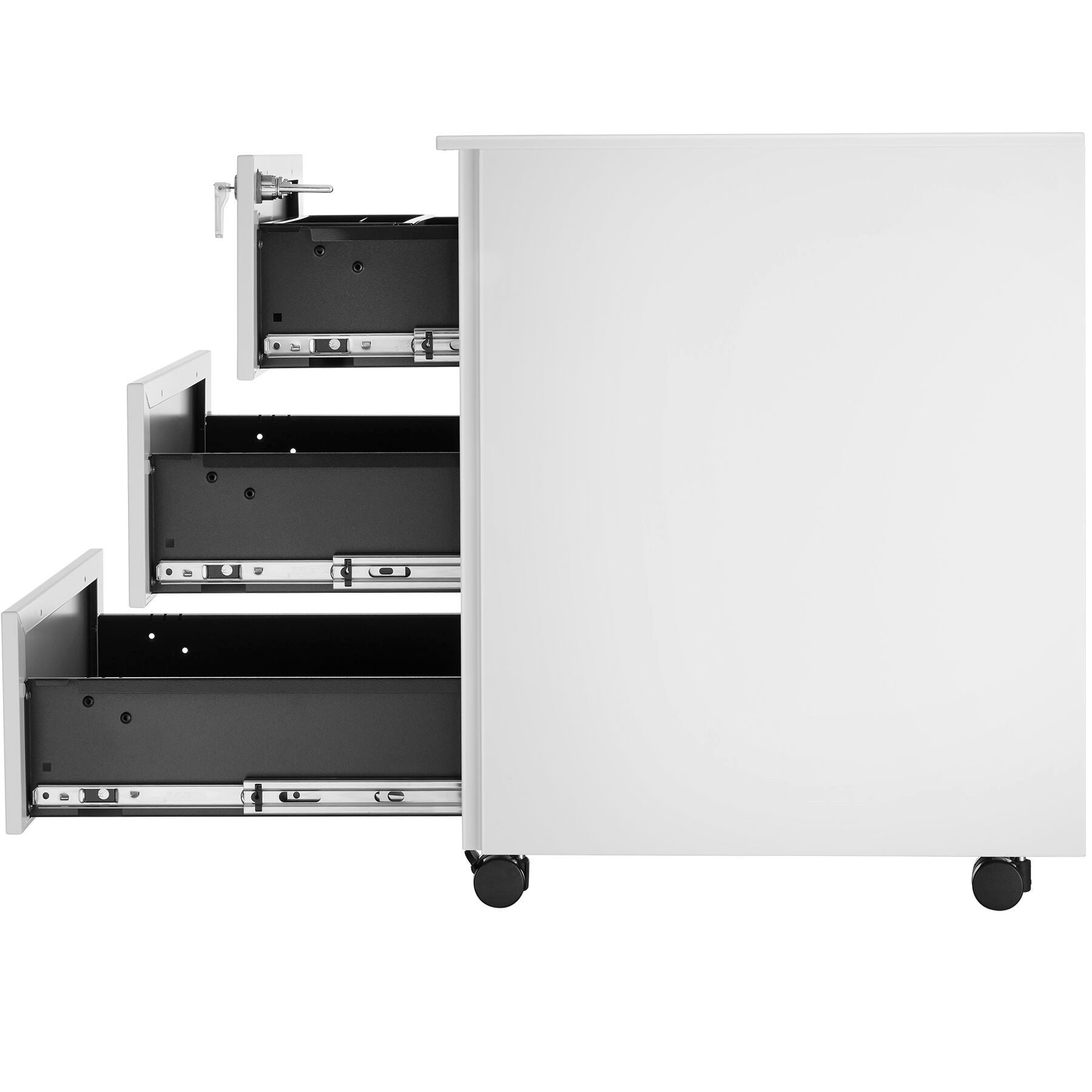 tectake Rollcontainer Aktenrollschrank, 39 x 45 x 55 cm, aus pulverbesch. Stahl, (Büroschrank Magna, in weiß), 3 Schubladen, Einsatz für Büroutensilien, abschließbar