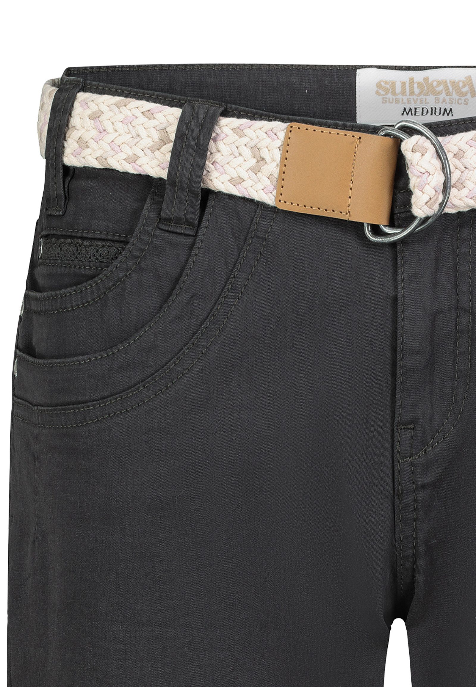 SUBLEVEL Bermudas Stretch Twill Chino Bermuda mit Gürtel für Damen Baumwolle Regular Fit unifarben atmungsaktiv Reißverschluss – Bild 4 von 5