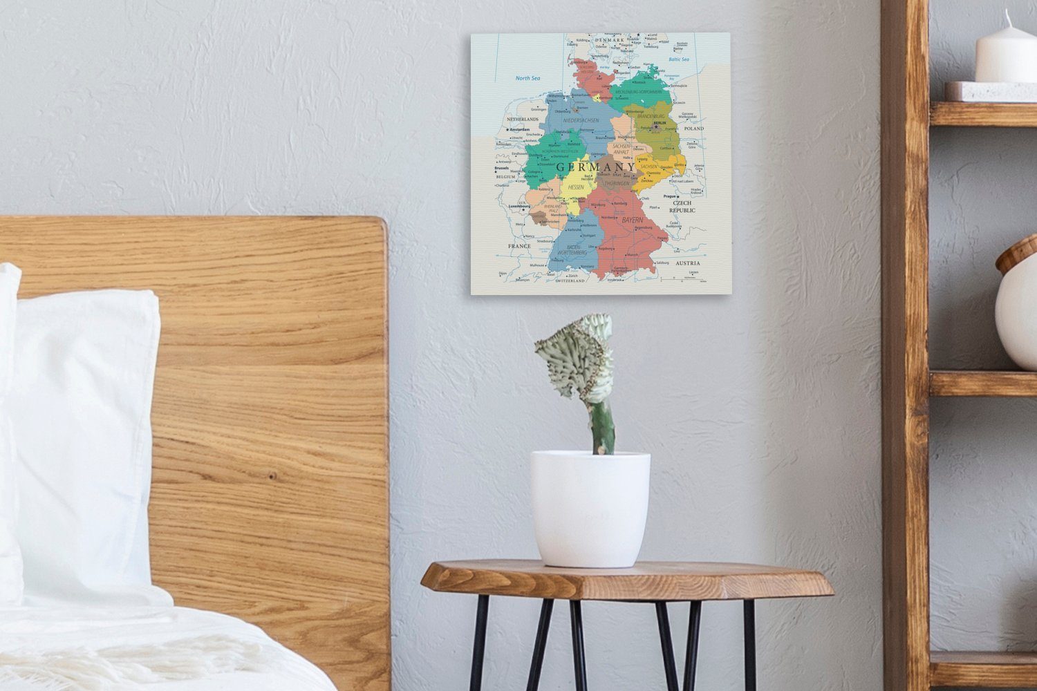 OneMillionCanvasses® Leinwandbild Detaillierte Karte von Deutschland, Fotodruck (1 St), Wandbild, Deko Schlafzimmer Wohnzimmer Flur 20x20 cm – Bild 4 von 5