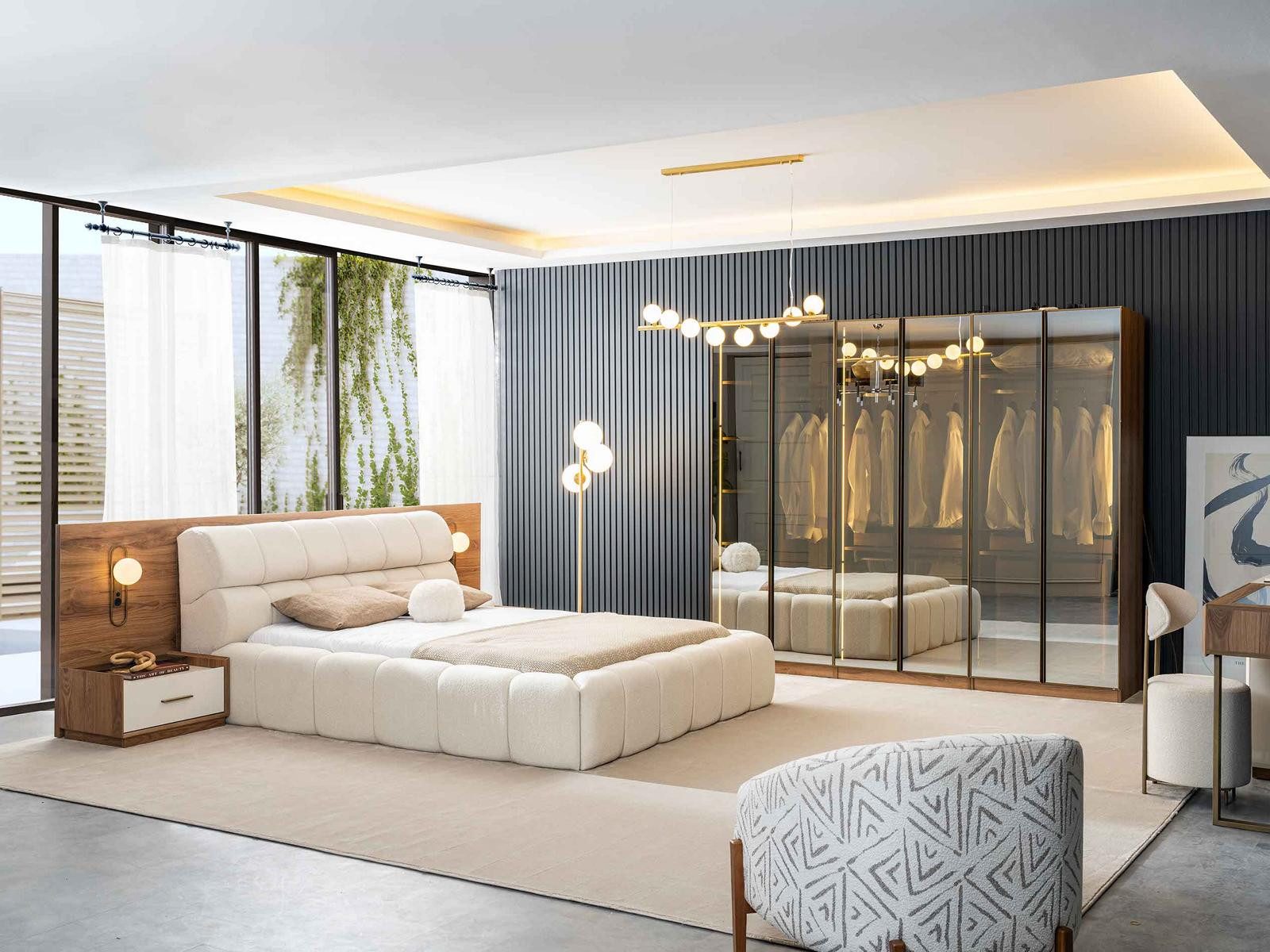 Schlafzimmer-Set Moderne Schlafzimmer Garnitur Möbel 2x Nachttische Schrank