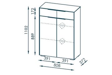 möbelando Aktenschrank 1514 (BxHxT: 80x110x37 cm) in Riviera Eiche - Metall anthrazit mit 2 Schubladen und 2 Türen