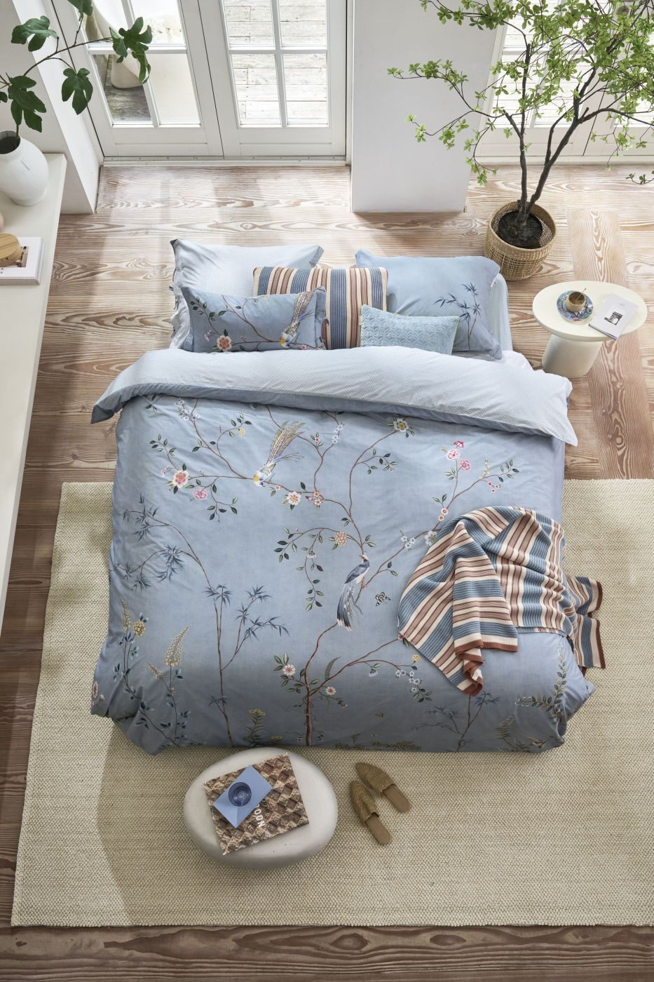 PiP Studio Bettwäsche Bettwäsche DE PIP Bamboo Blossom Light Blue 135x200 Hellblau, Perkal, 1 teilig, 135 x 200 cm + 1x 80 x 80 cm