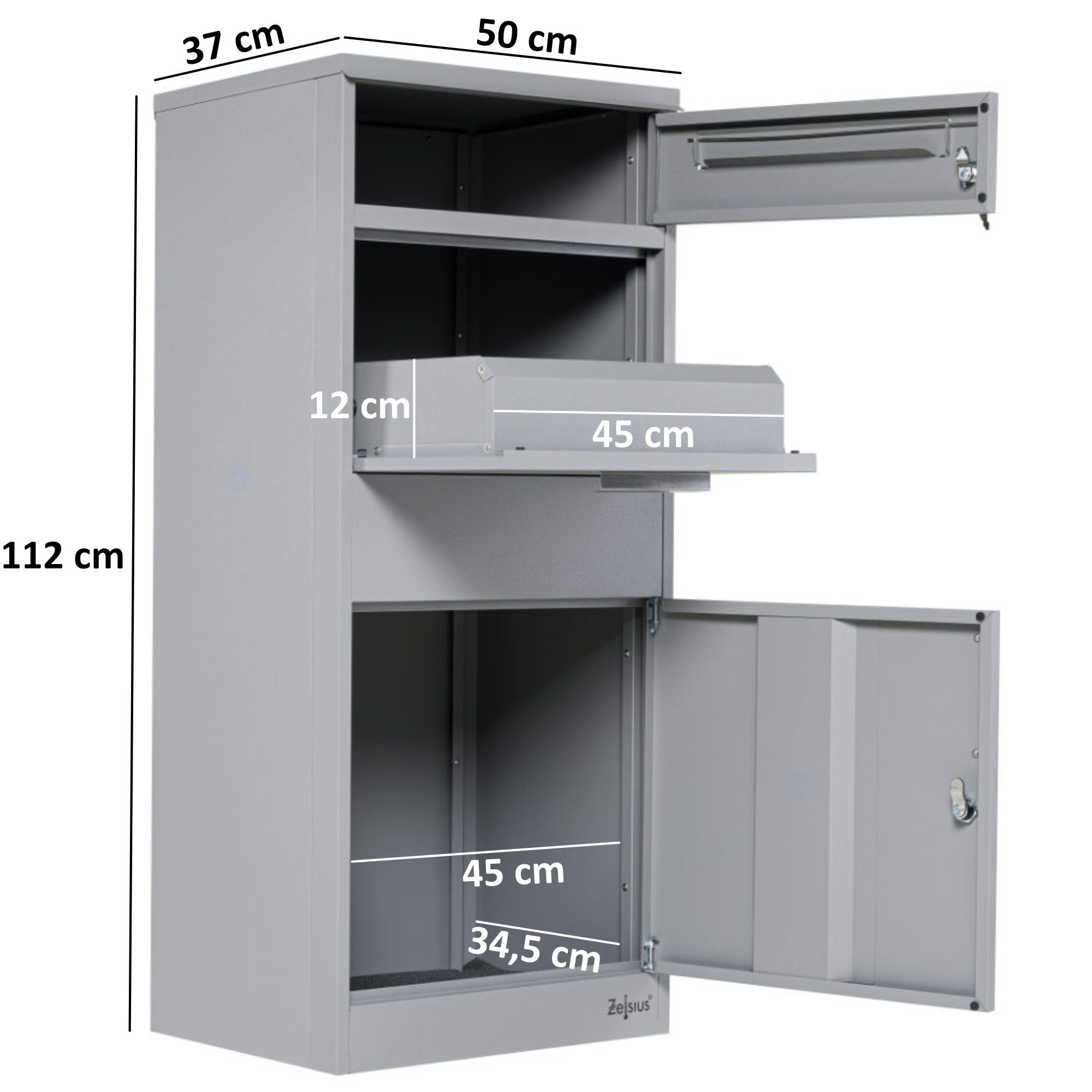 Zelsius Paketbriefkasten RAL9007 Grau, Stahl Briefkasten günstig online kaufen