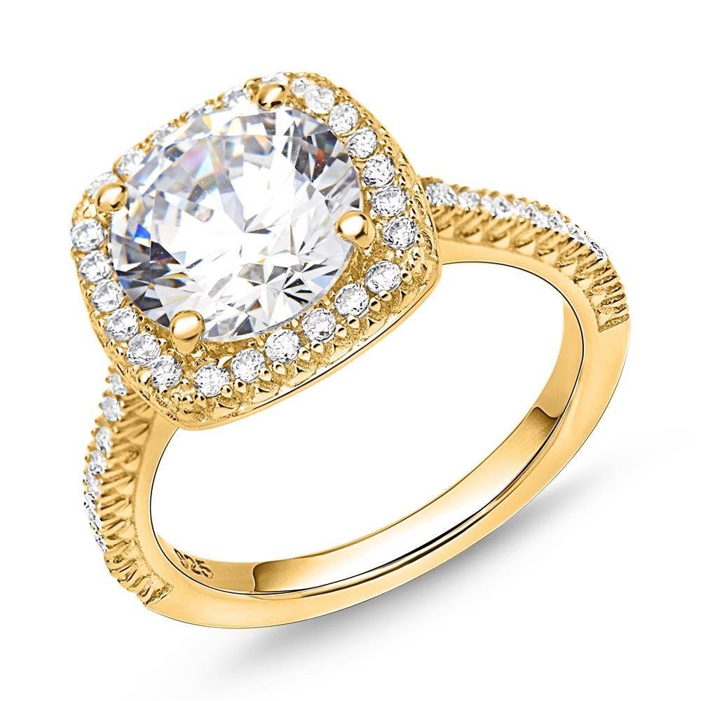 JEWLIX Verlobungsring Halo-Pavé Ring aus vergoldetem 925er Silber mit Zirkonia VR0124-G