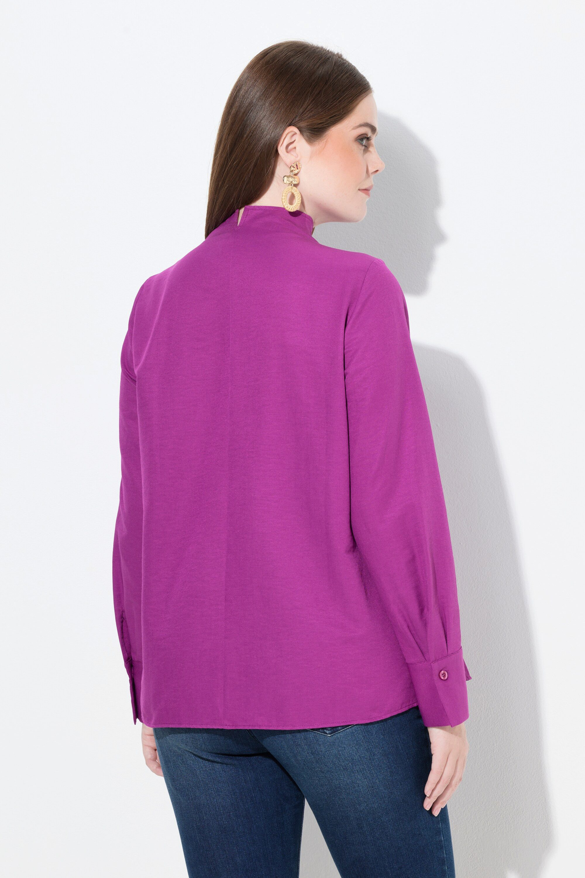 Ulla Popken Longbluse Bluse Oxford-Gewebe Kelchkragen Langarm