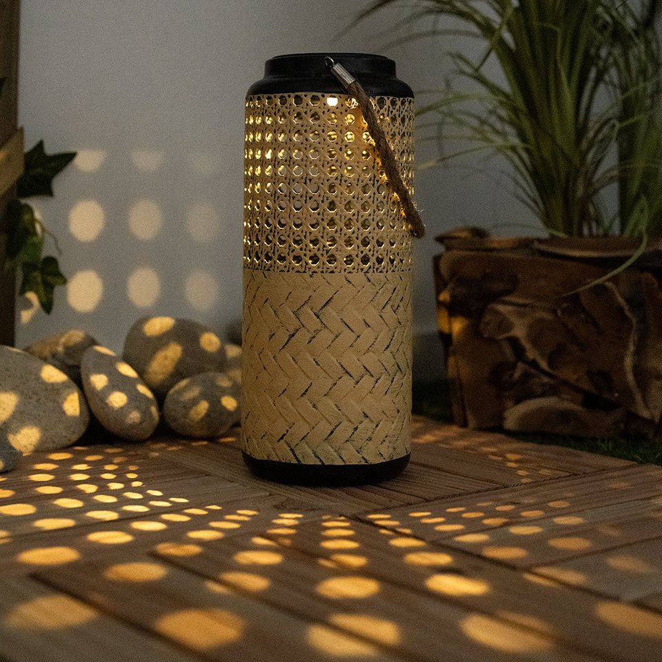 etc-shop Außen-Deckenleuchte, LED-Leuchtmittel fest verbaut, Warmweiß,  Solarleuchte Lampe Bambus Garten Solarlampen Rattan