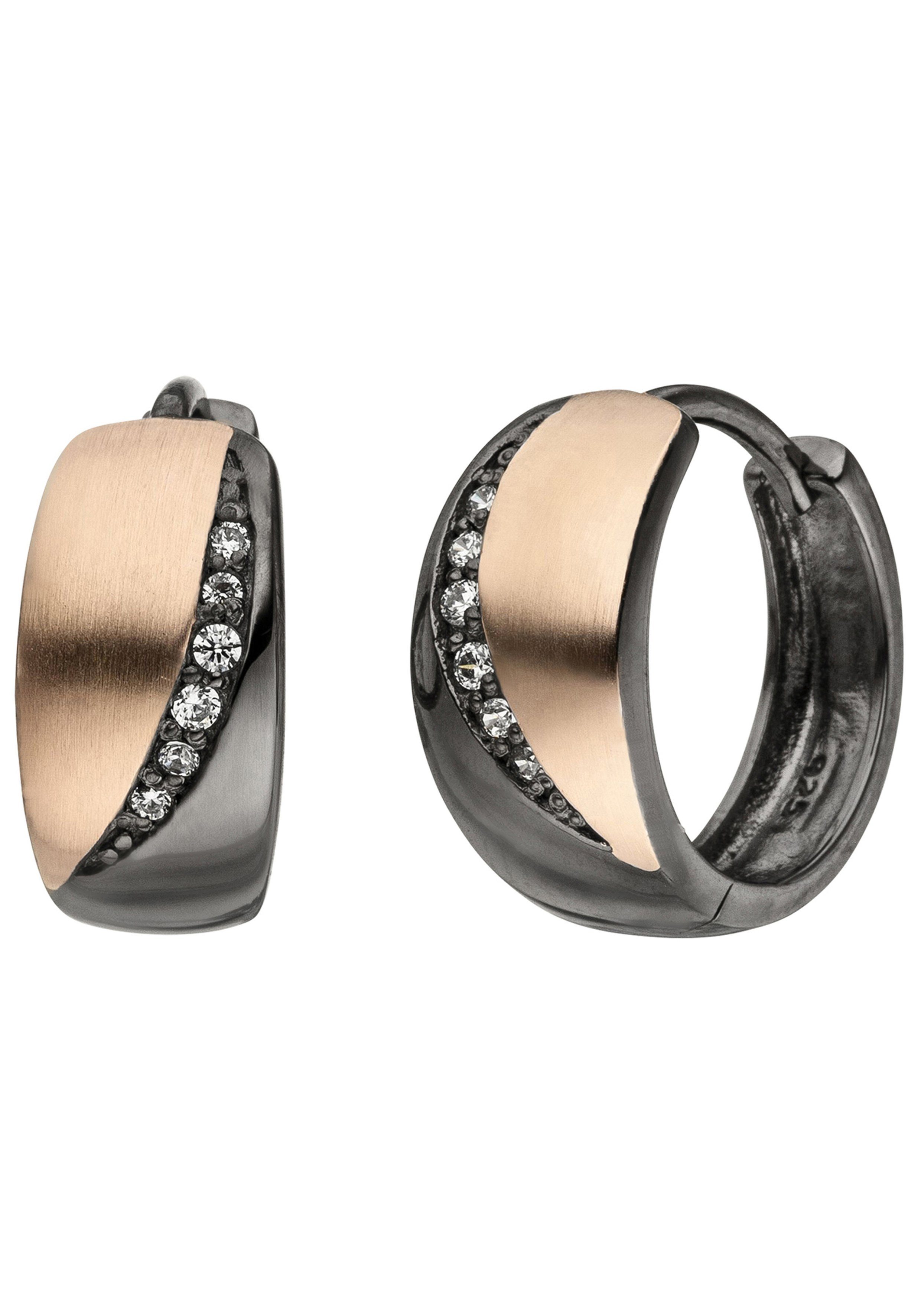 JOBO Paar Creolen, 925 Silber schwarz bicolor mit 12 Zirkonia günstig online kaufen
