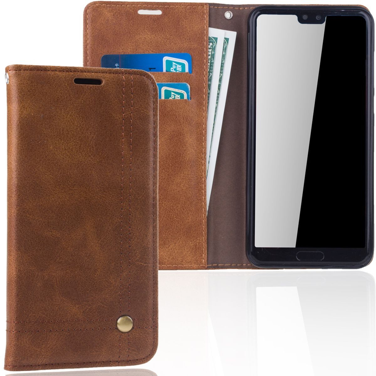 König Design Handyhülle Huawei P20, Huawei P20 Handyhülle Bookcover Braun