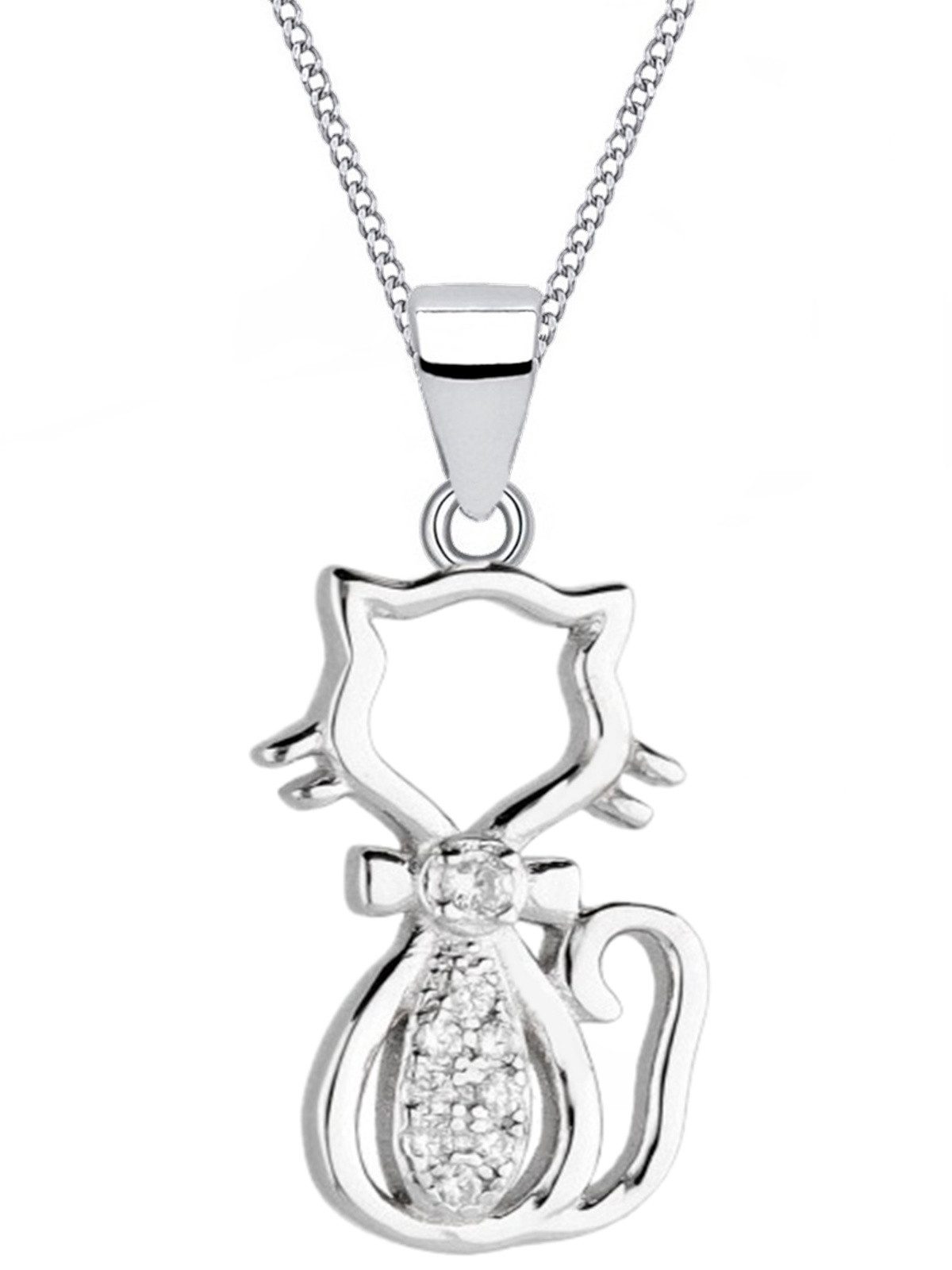 Kette mit Anhänger Halskette Silber Katze 925 Sterling Zirkonia Anhänger mit Kette Kater