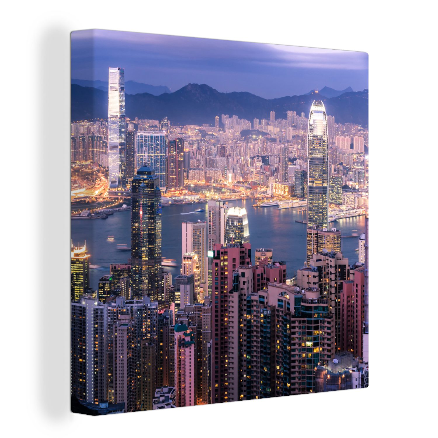 Hongkong Wohnzimmer Licht, Bilder Wohnung OneMillionCanvasses® St), Leinwand für (1 Schlafzimmer Leinwandbild - -