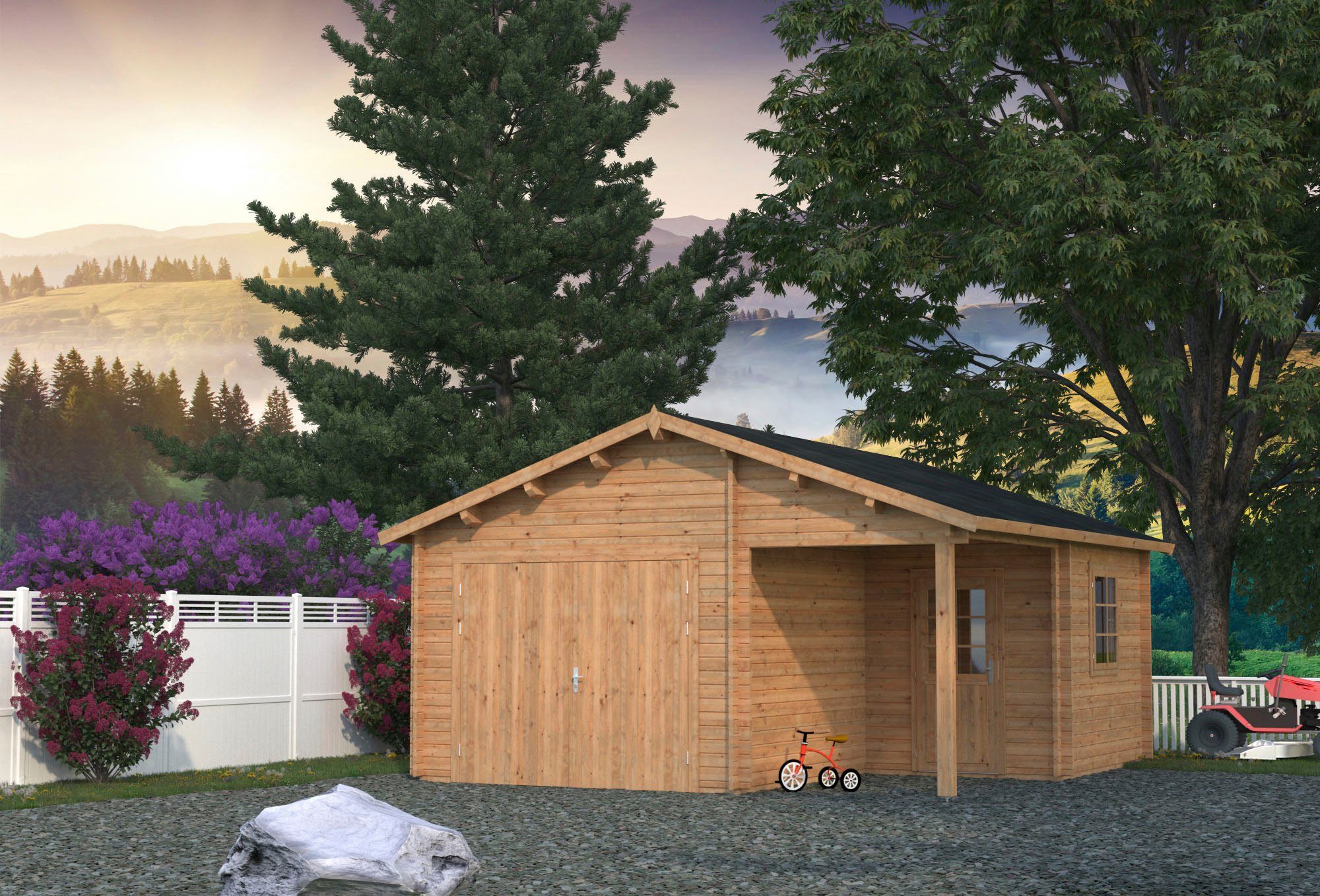 Garage Palmako und Roger, Holztor, cm, hellbraun Anbau 564x601x321 mit BxTxH: