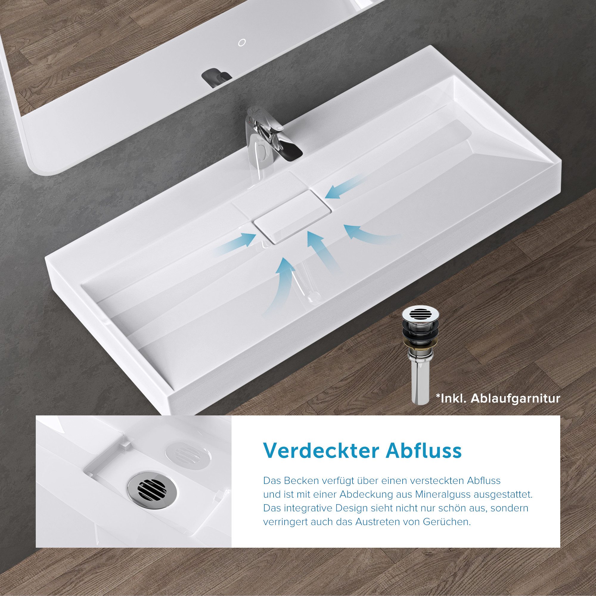 doporro Waschbecken Aufsatzwaschbecken Waschtisch aus Mineral mit Ablaufgarnitur Col19, mit Hahnlöcher