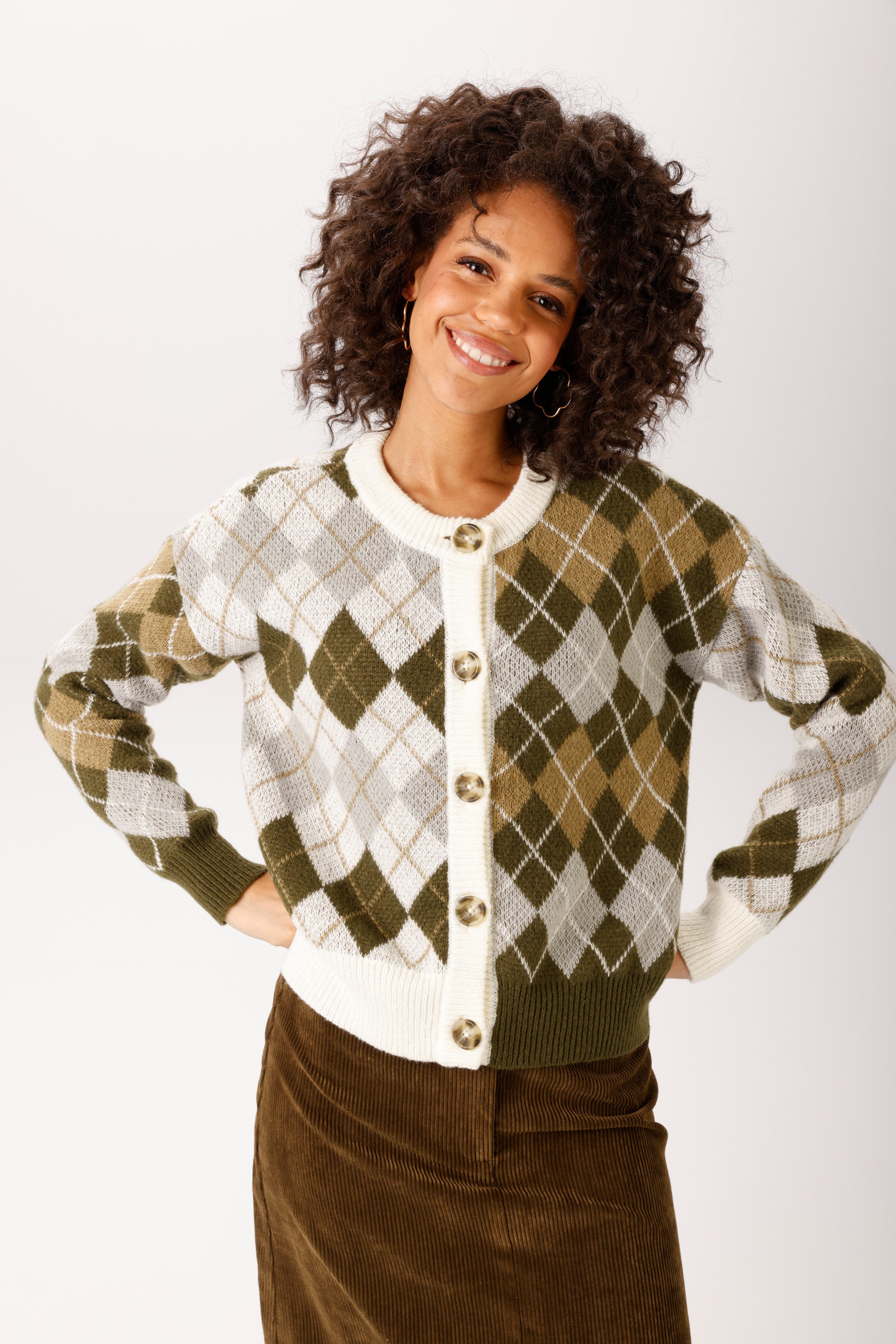 Aniston CASUAL Strickjacke im trendfarbenen Rauten-Muster-Mix - NEUE KOLLEKTION