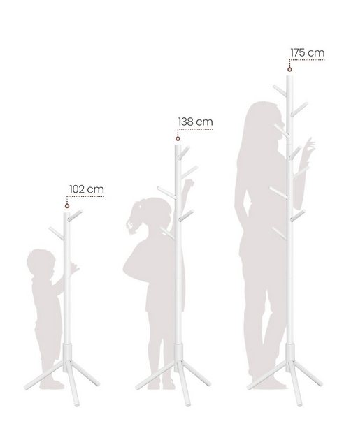 VASAGLE Garderobenständer “Kleiderständer”, Massivholz, Baumform, 8 Haken, 3 verstellbare Höhen, 47 x 47 x 175 cm
