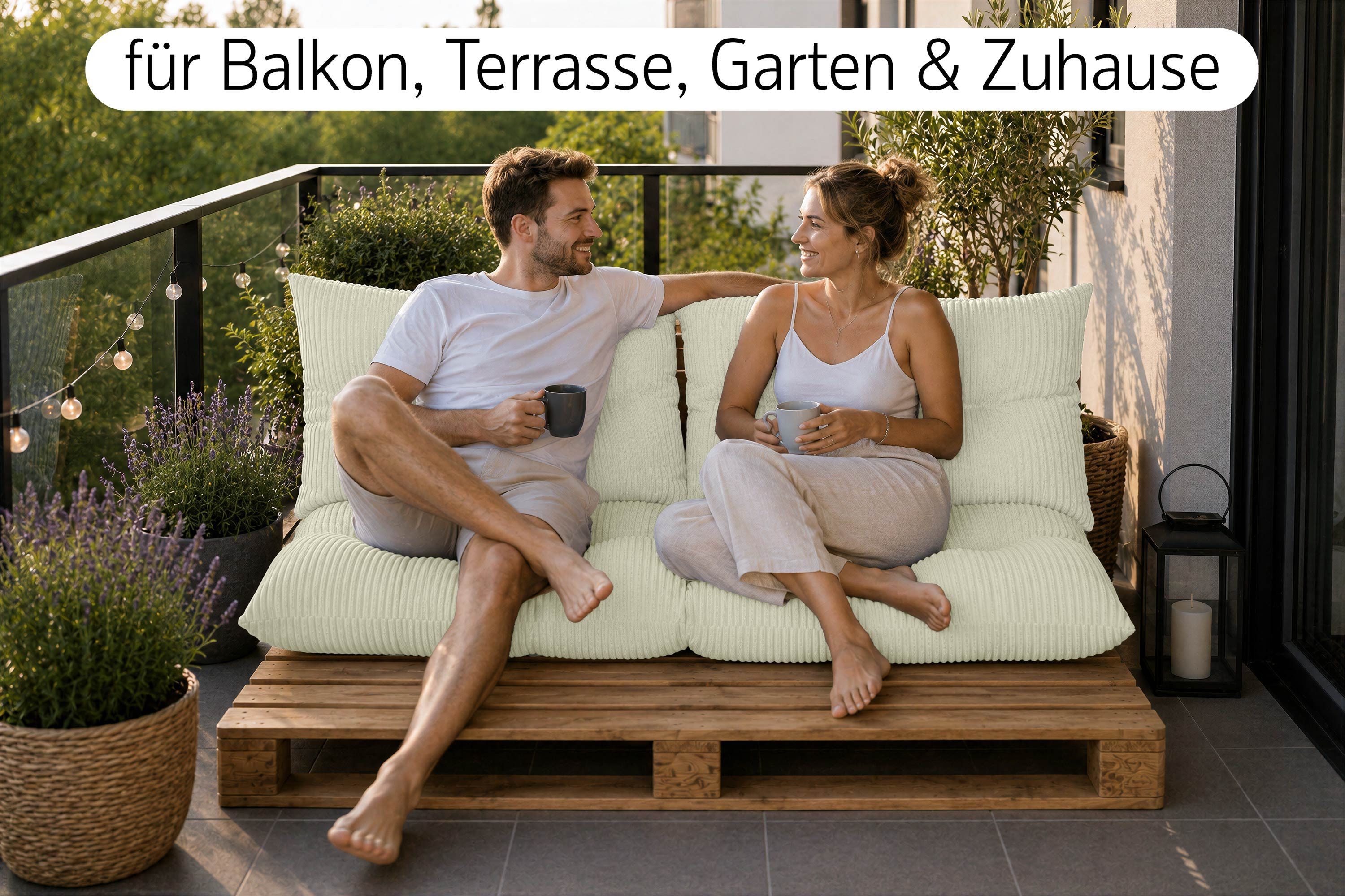 Amilian Palettenkissen Set 3-teilig Palettenauflagen für Europaletten, Balkon, Terrasse, Sitzkissen 120x60 cm + 2x Kissen 40x60 cm