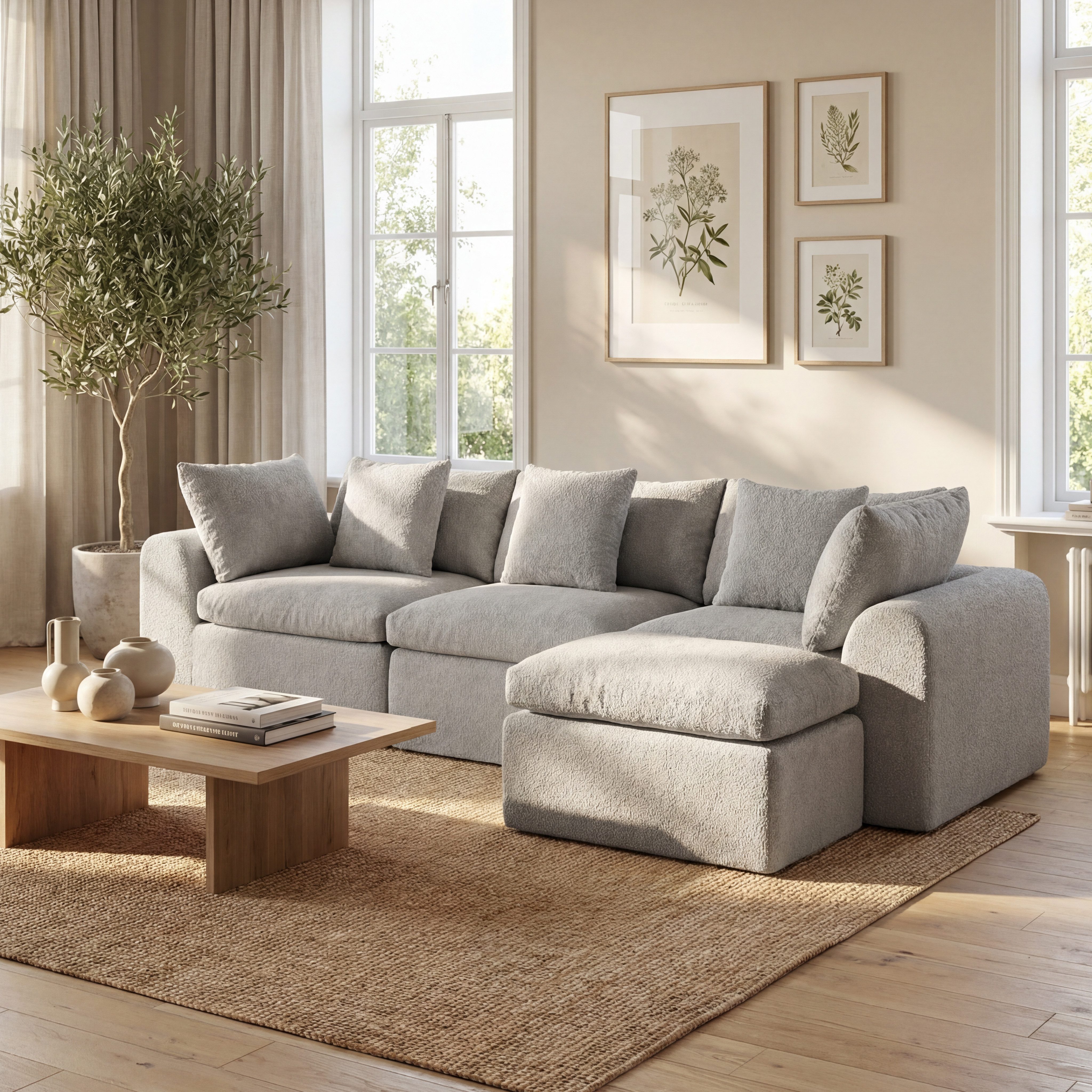 FUFU&GAGA Ecksofa Modulares Wolken-Sofa mit Armlehnen, Bouclé, hellgrau, 275 cm breit