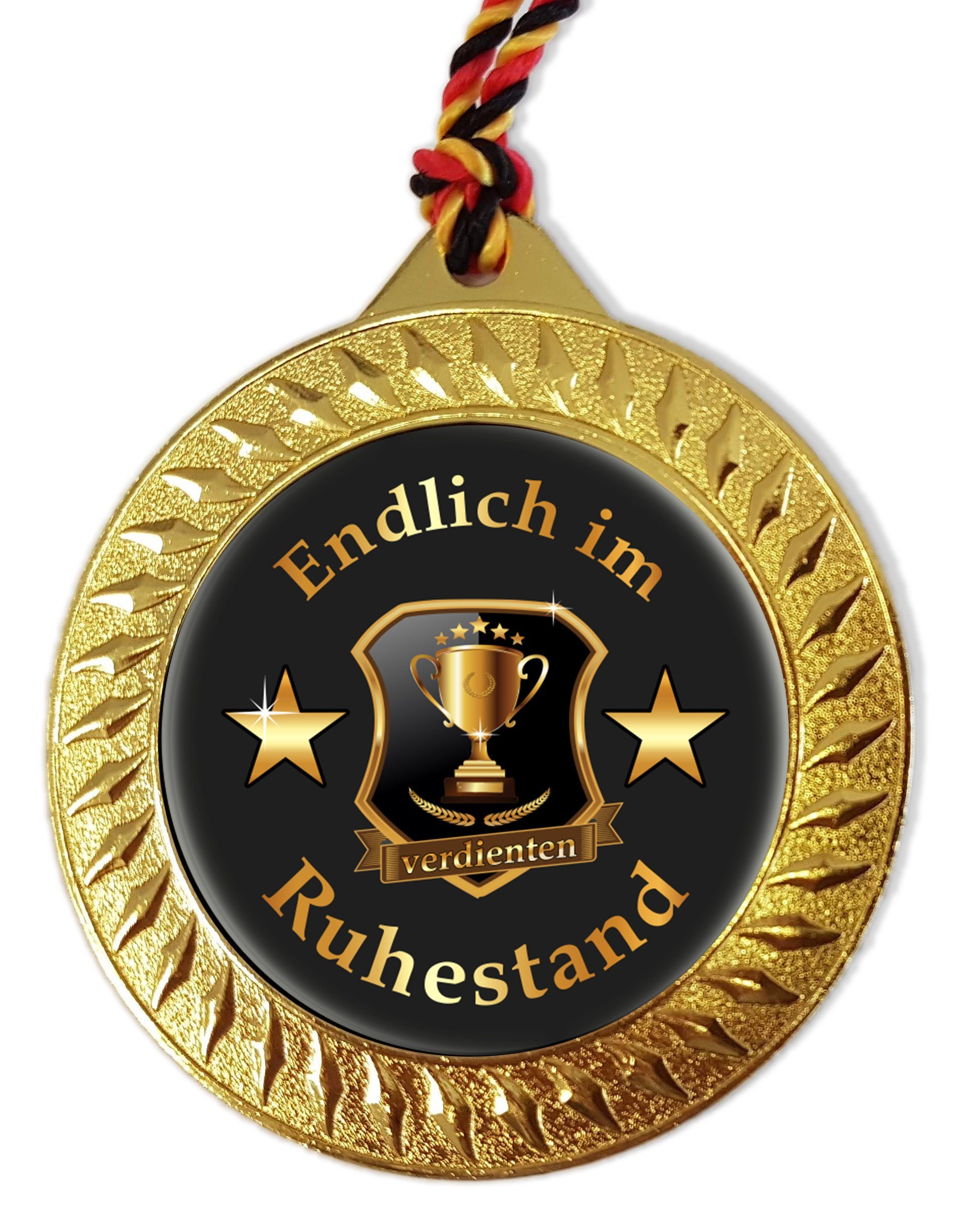 RAHMENLOS® Metallschild Medaille, Orden, als Geschenk für Rentner zum verdienten Ruhestand, mit Geschenkbox und Kordel