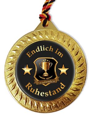 RAHMENLOS® Metallschild Medaille, Orden, als Geschenk für Rentner zum verdienten Ruhestand, (Geschenkbox und Kordel), mit Geschenkbox und Kordel