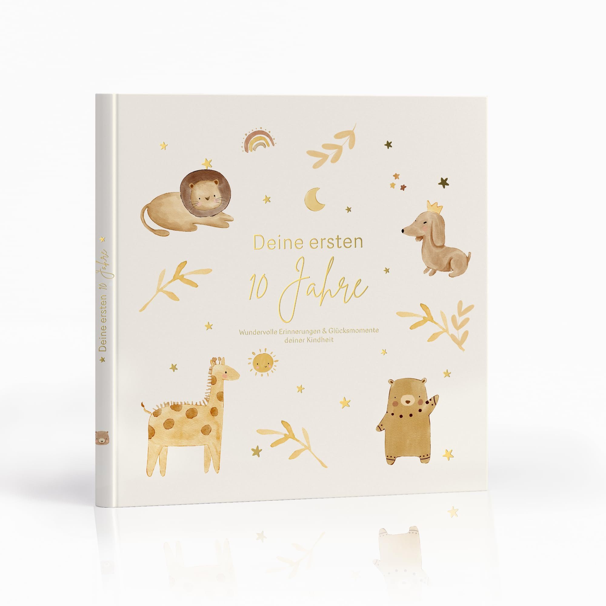 MeinBaby123® Tagebuch Deine ersten 10 Jahre Erinnerungsbuch Kindheit, Erinnerungsalbum, vergoldet, Geschenke zur Kinder Album Erinnerungsbuch